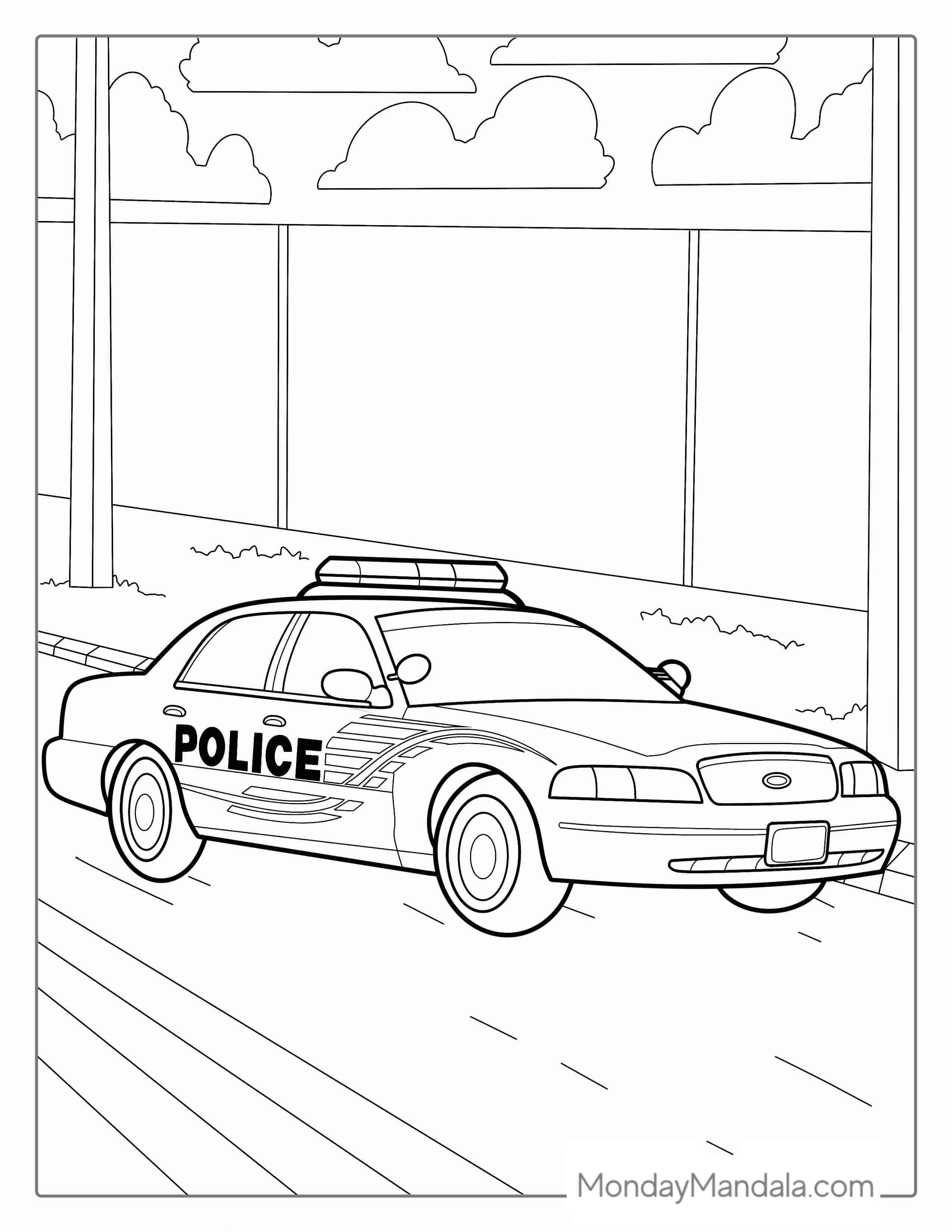 Highway Patrol Police Car To Color coloring page