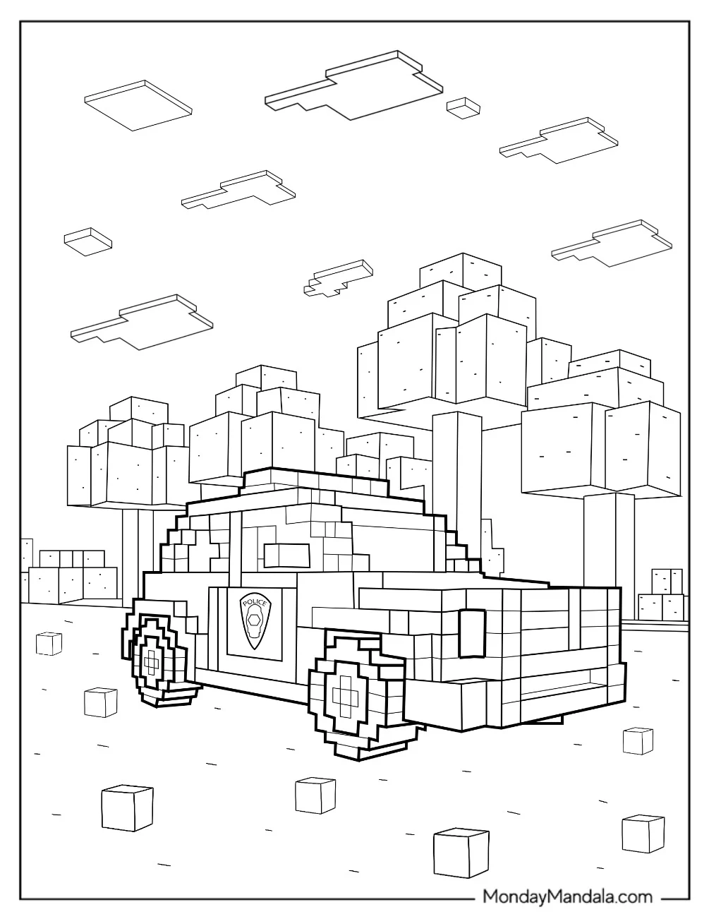 Minecraft Police Car Coloring Page coloring page — printable line art