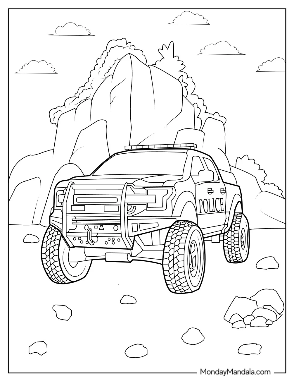 Off Roading Police Car Coloring Page For Kids coloring page