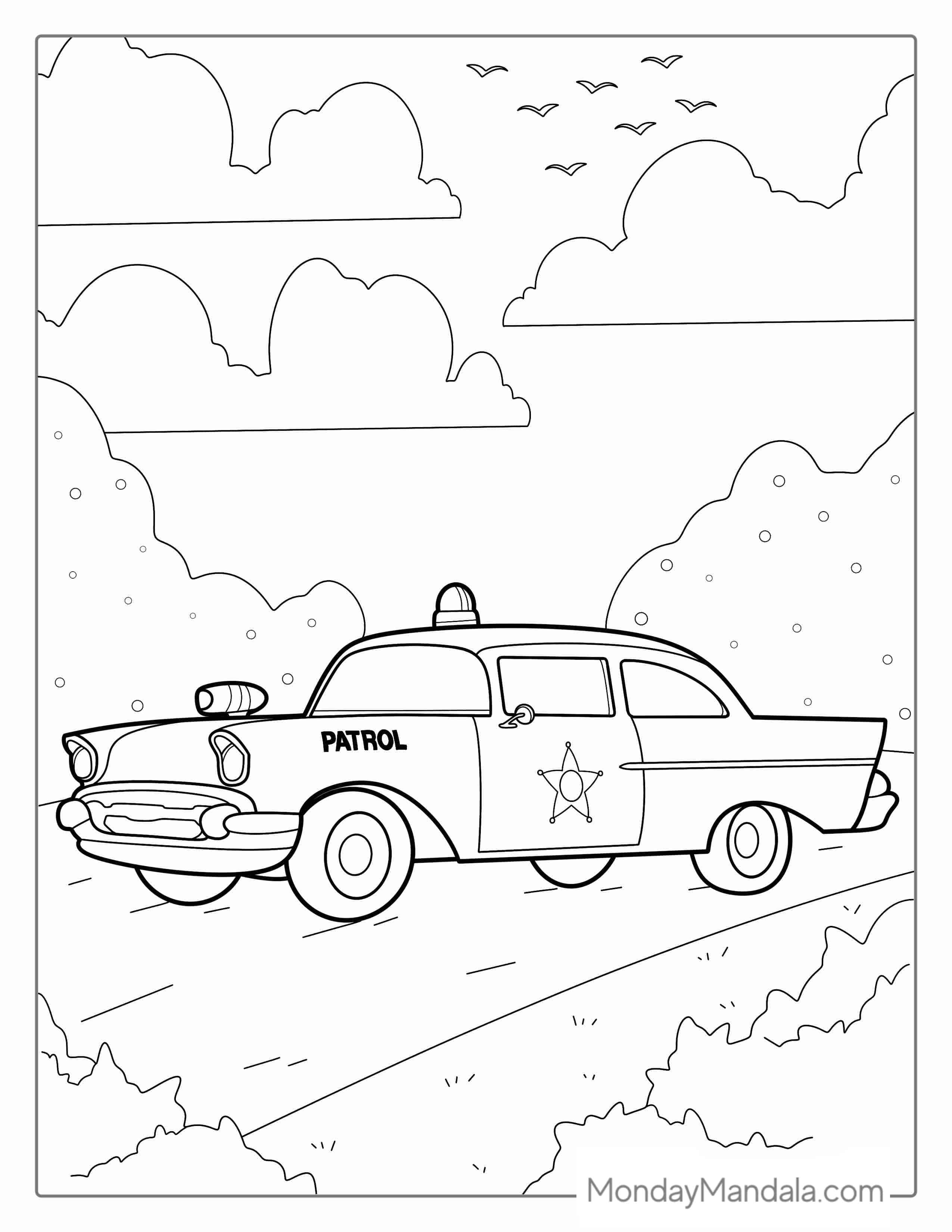 Old School Police Sheriffs Car To Color coloring page