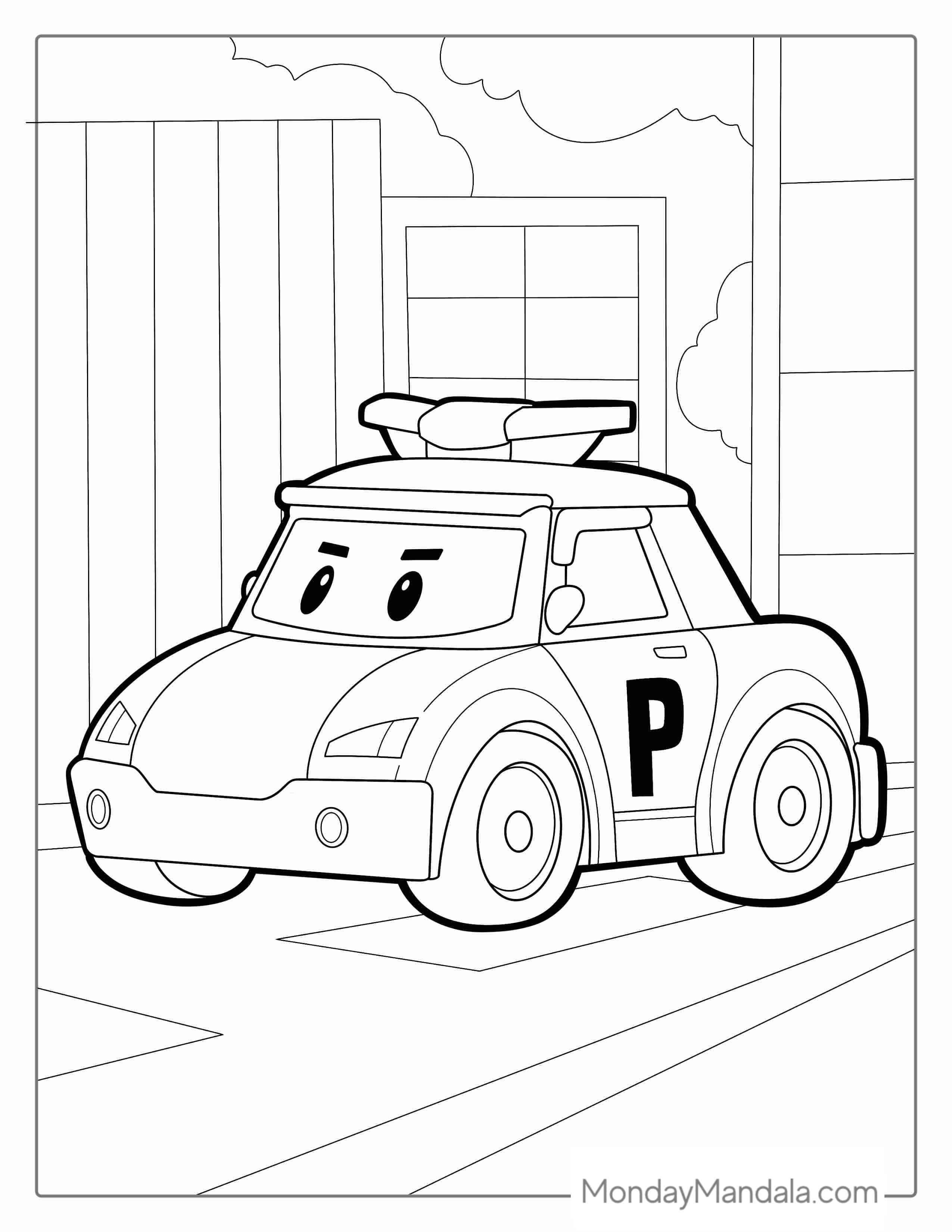Poli Police Car Coloring Page For Preschoolers coloring page