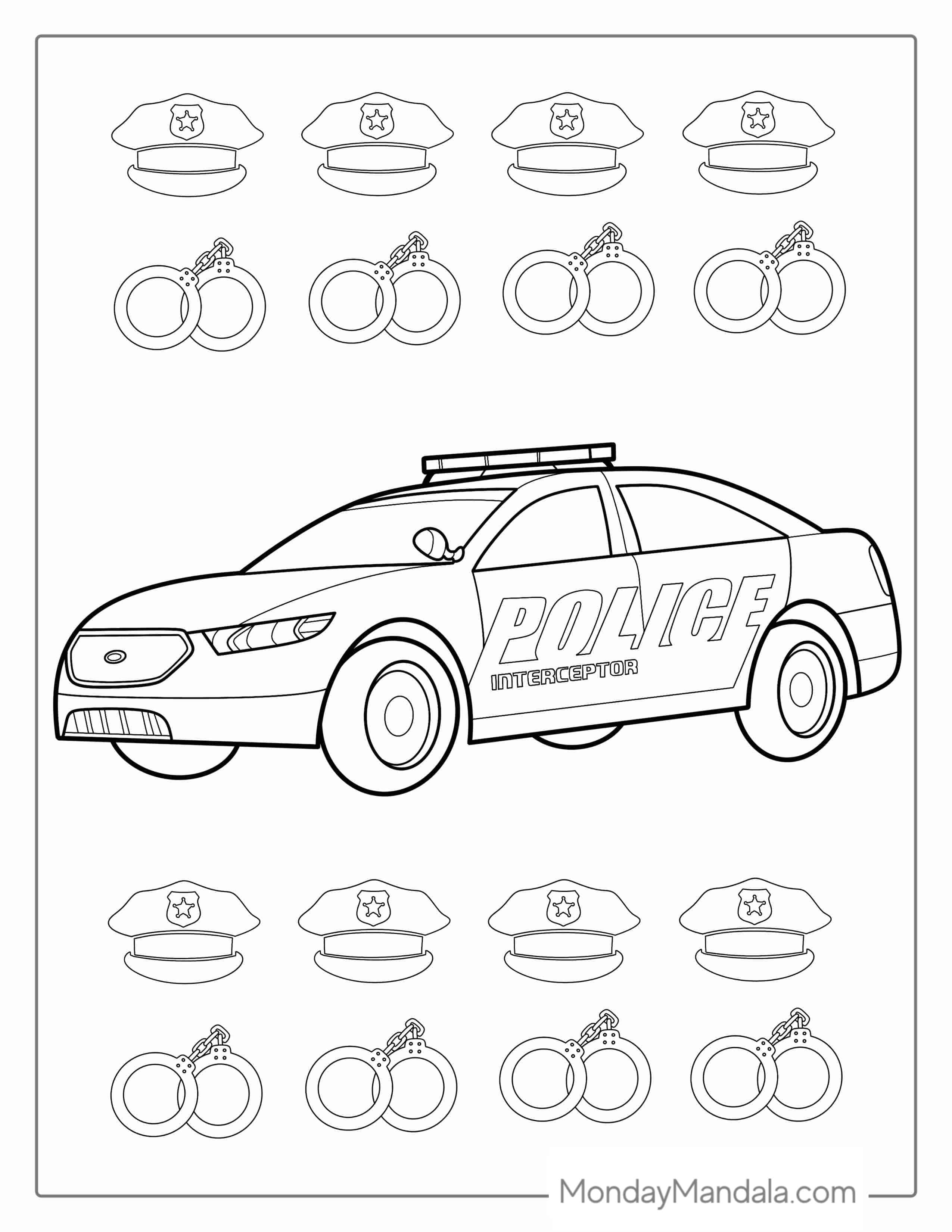 Police Car Coloring Page With Handcuffs coloring page