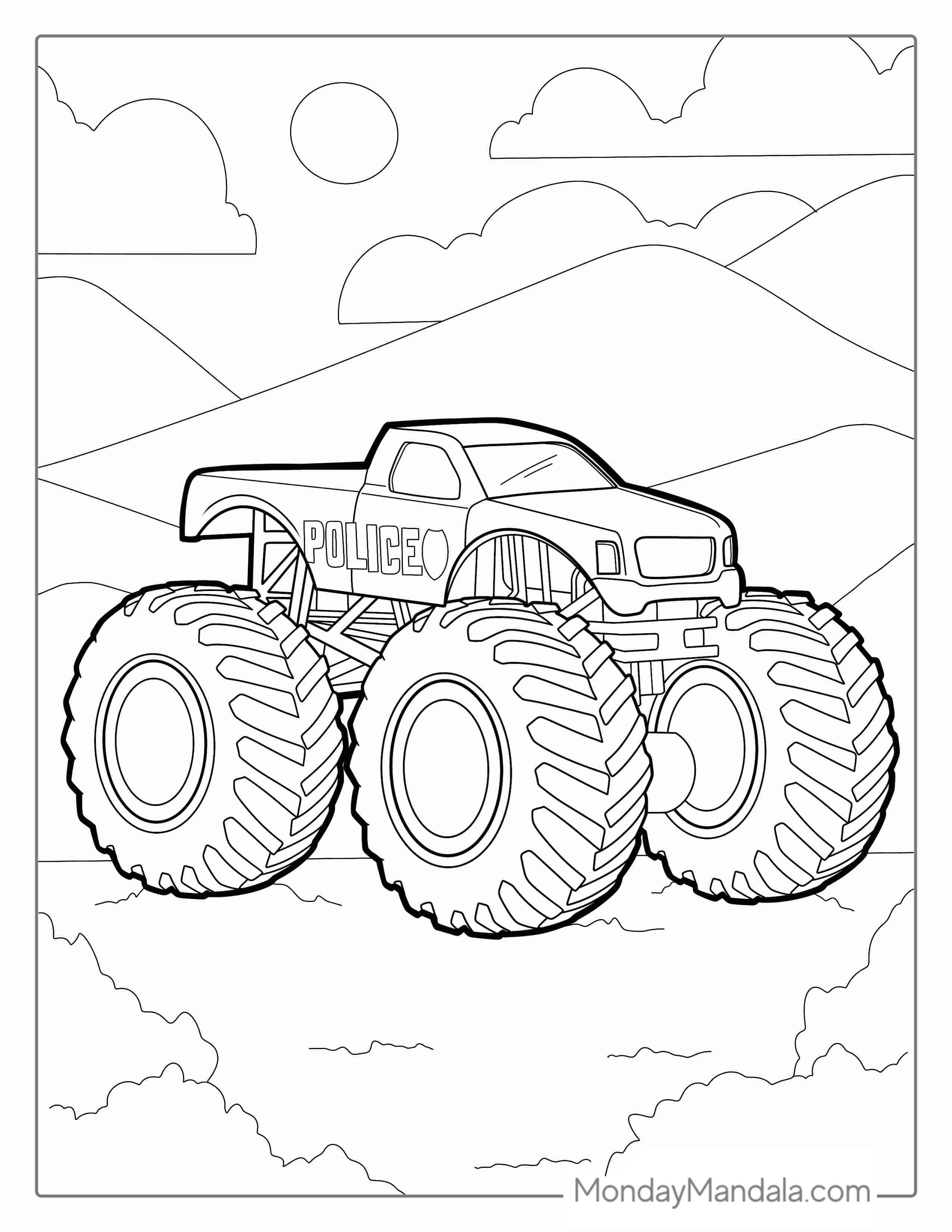 Police Monster Truck Coloring Page For Kids coloring page