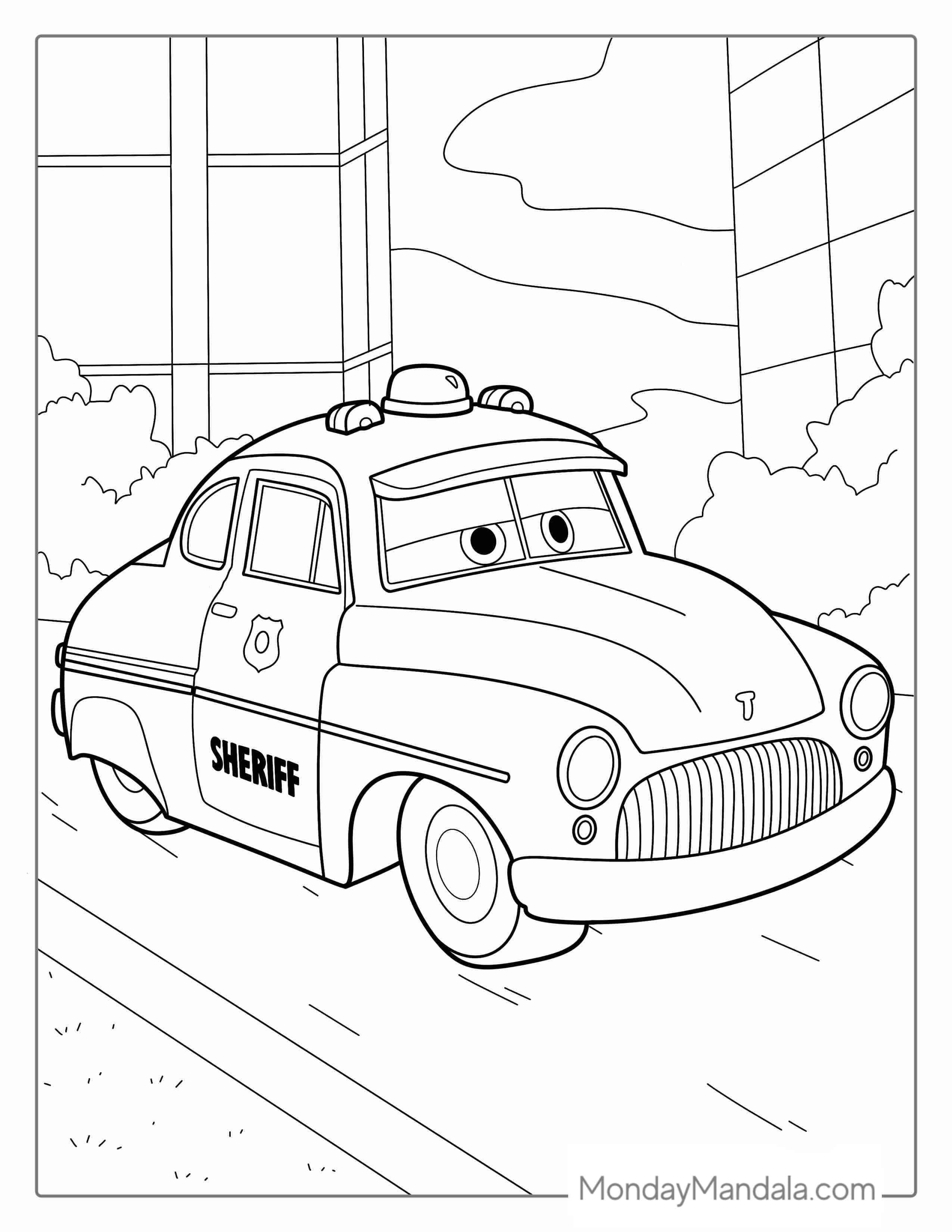 Sheriff Character From Cars Movie To Color coloring page
