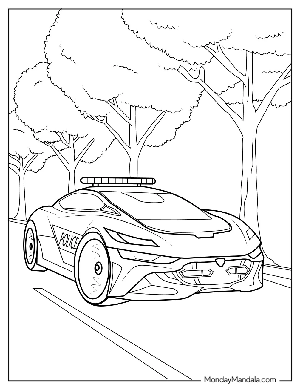 Sports Police Car Coloring Page On The Road coloring page