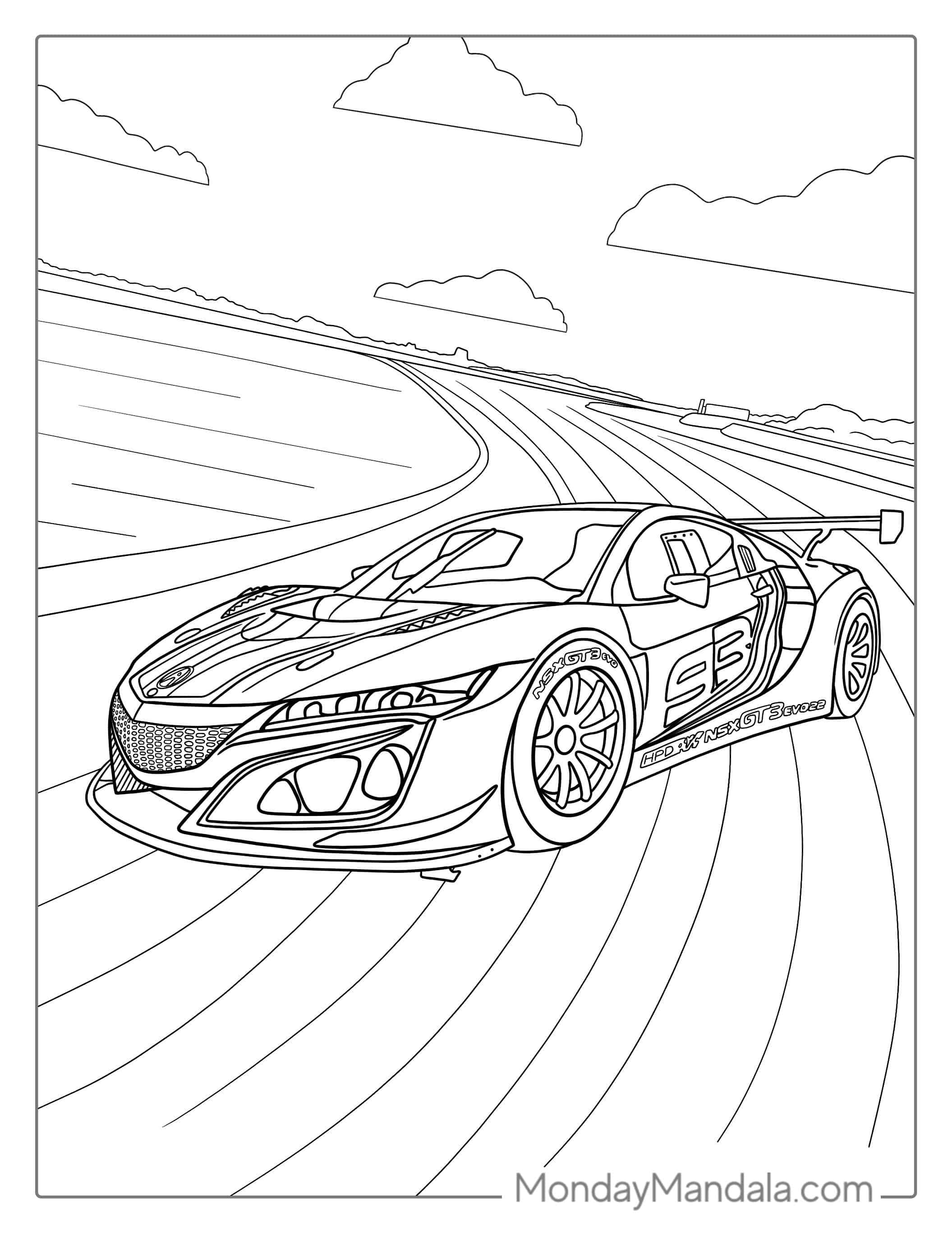 Acura Race Car Coloring Sheet coloring page — printable line art