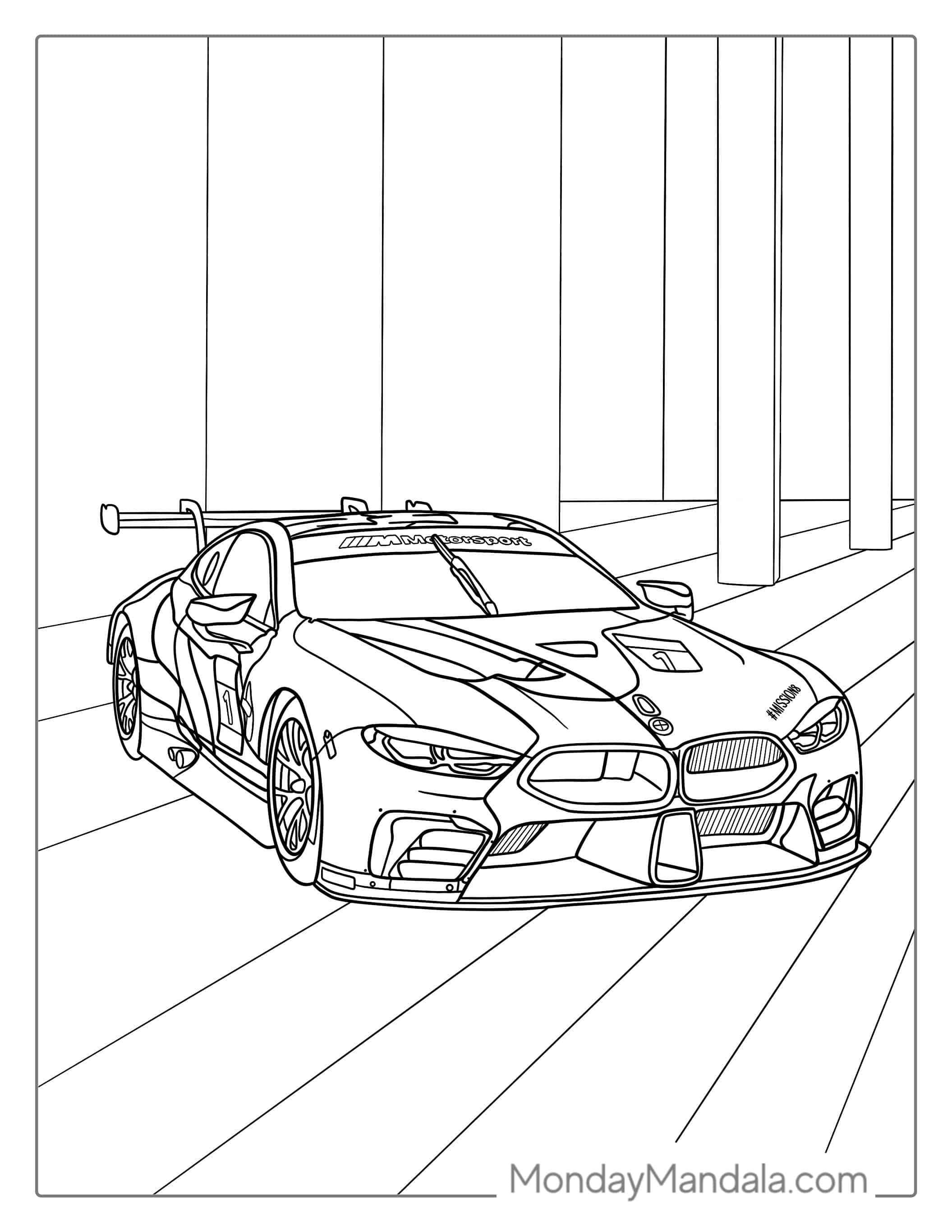 Detailed BMW Race Car To Color coloring page