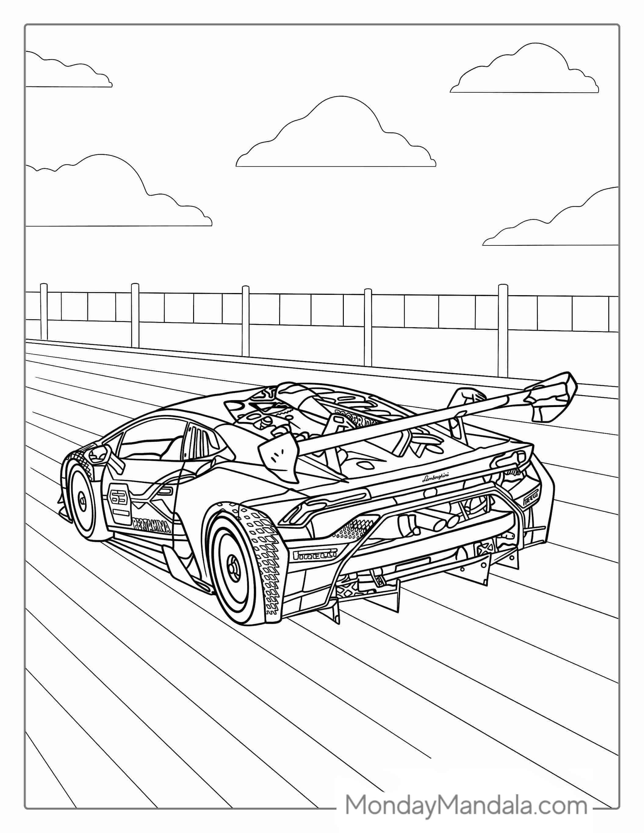 Detailed Lamborghini Race Car Coloring Page coloring page