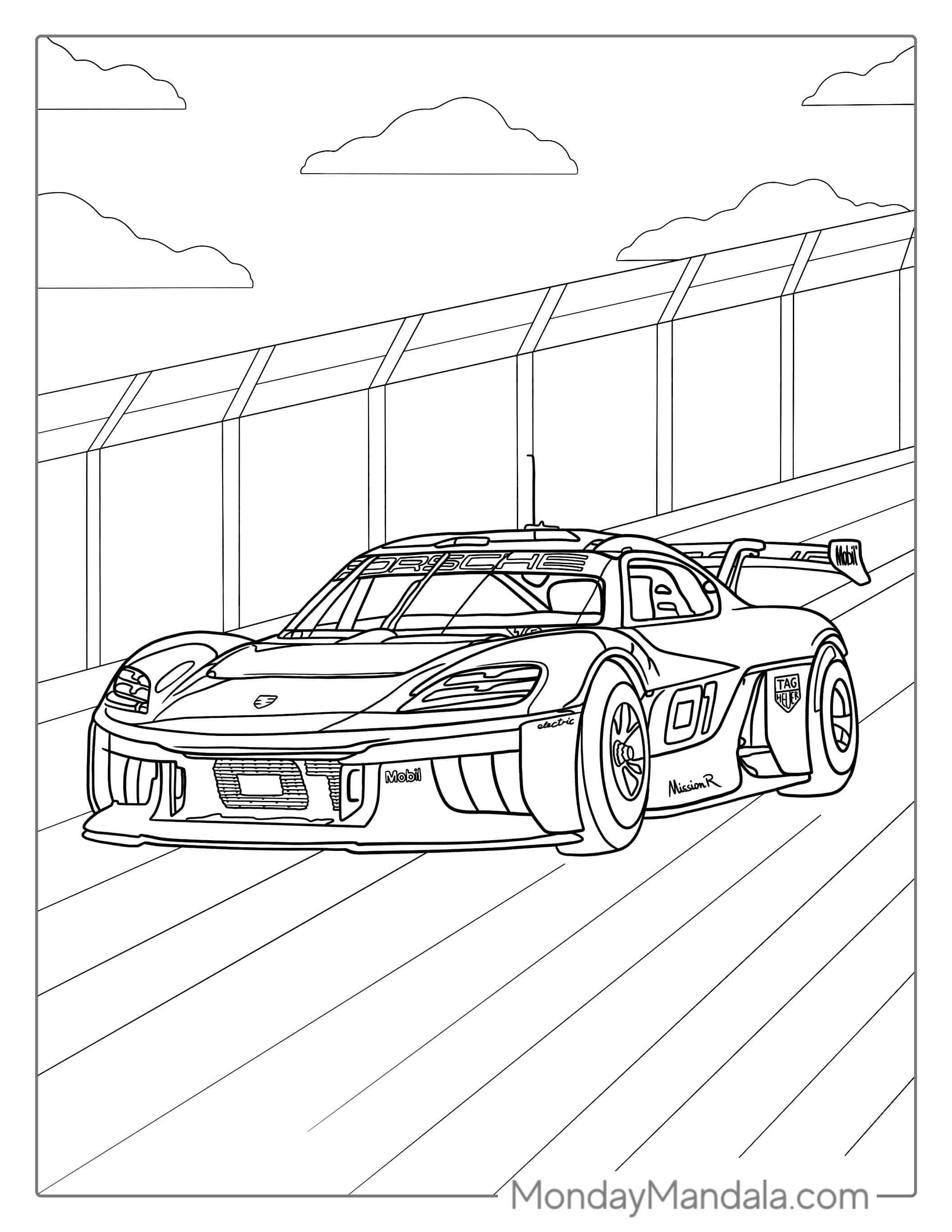 Detailed Porsche Race Car To Color coloring page