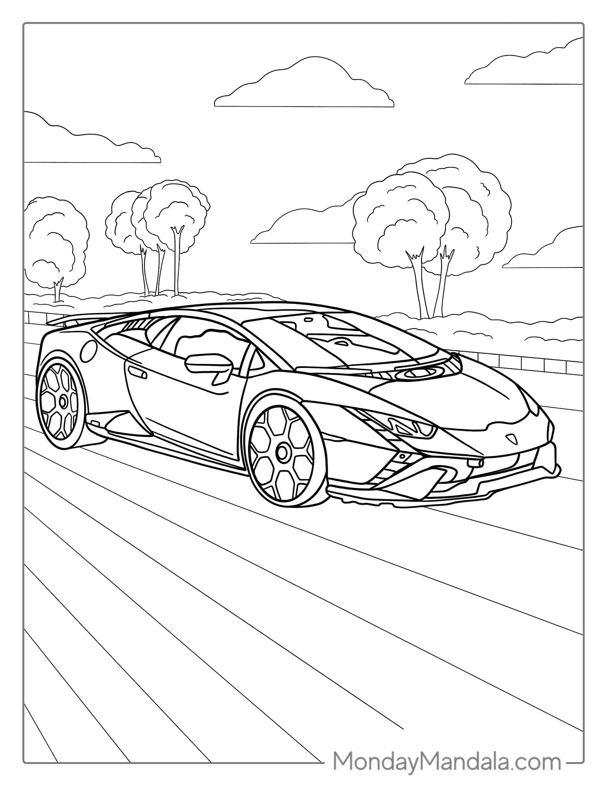 Lamborghini Racing On Track coloring page — printable line art