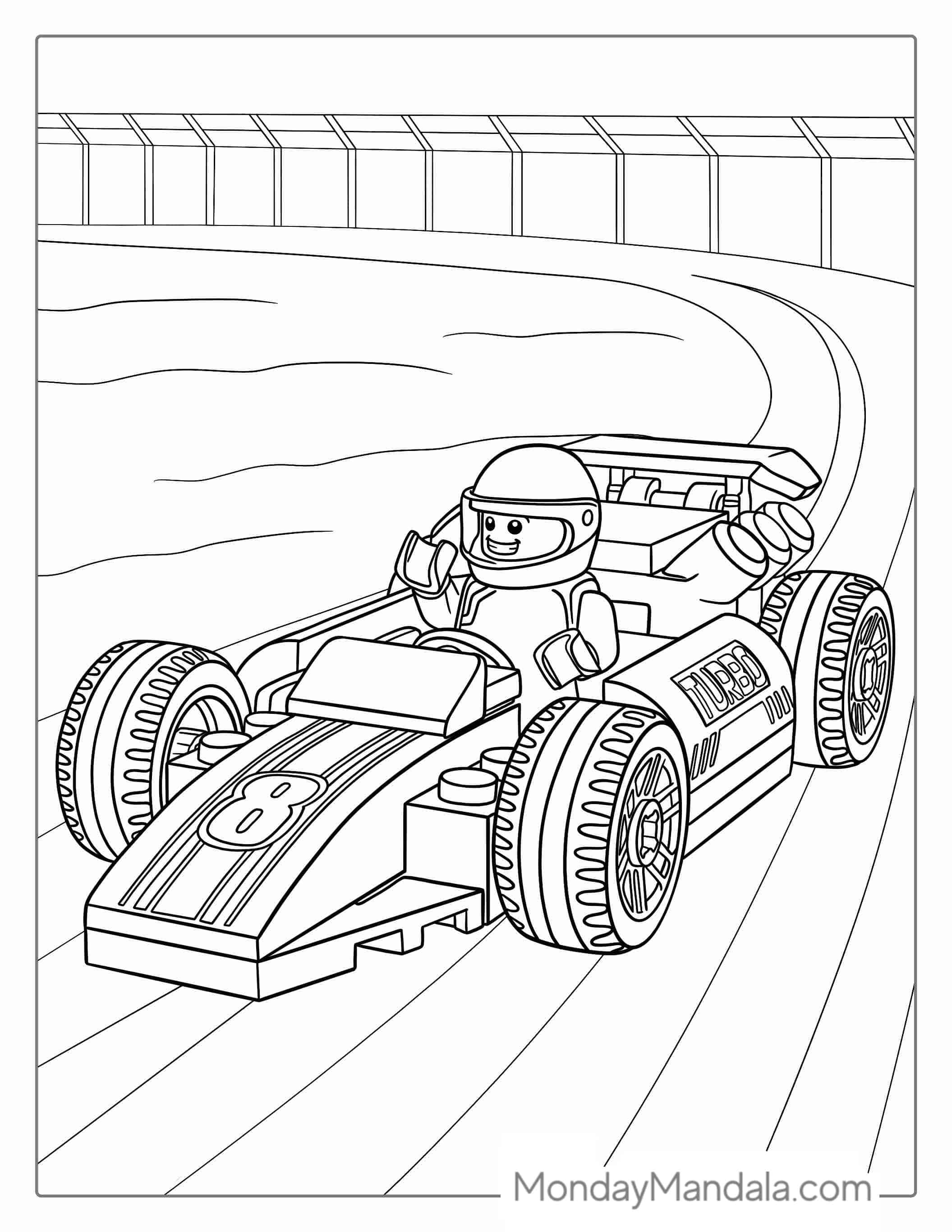 Lego Race Car Coloring Sheet For Kids coloring page — printable line art