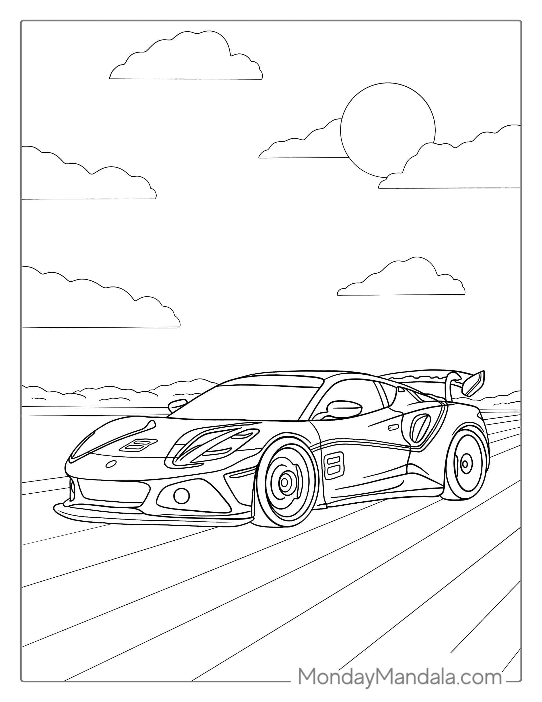 Lotus Race Car To Color For Kids coloring page — printable line art