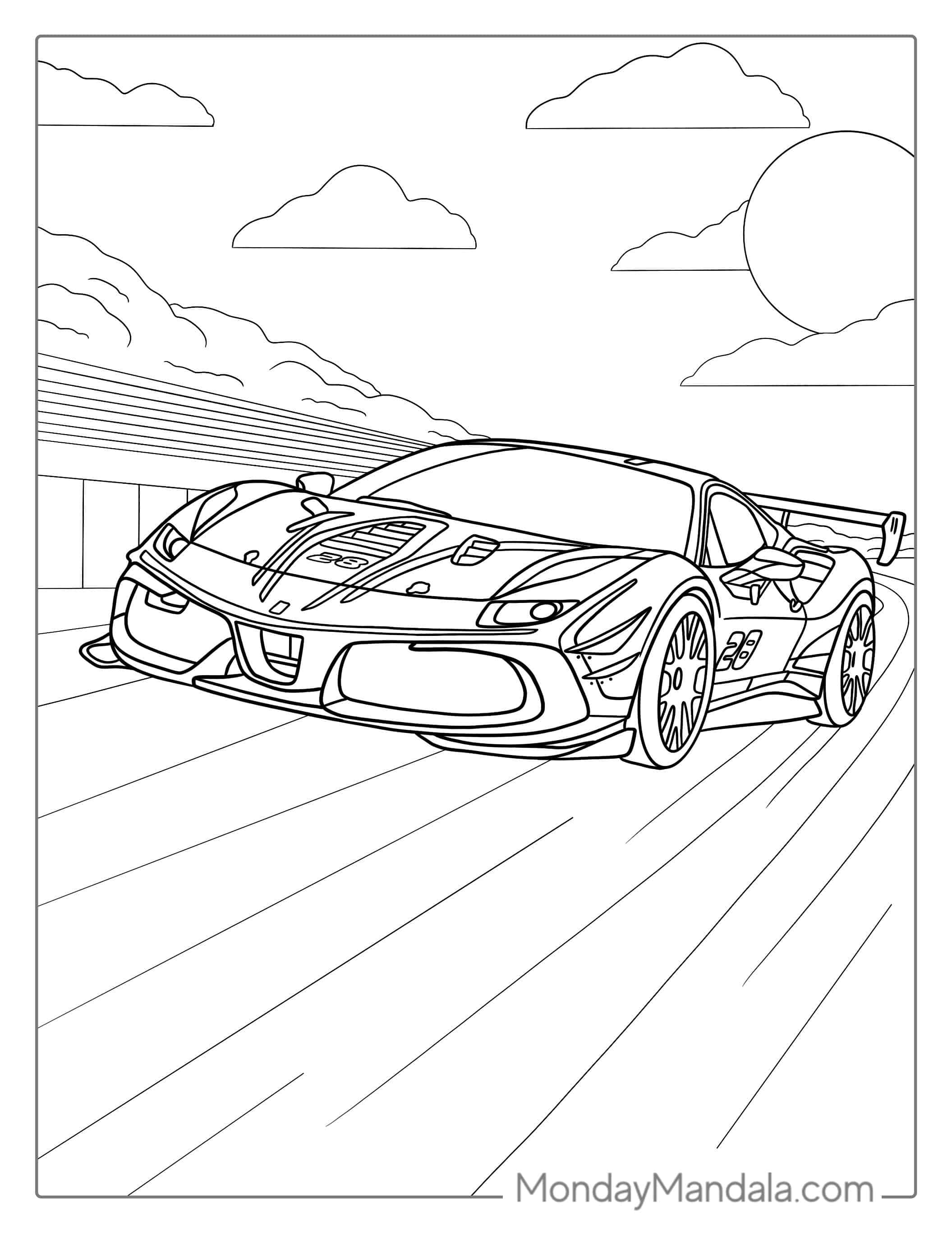 McLaren Sports Car On Race Track To Color coloring page — printable line art