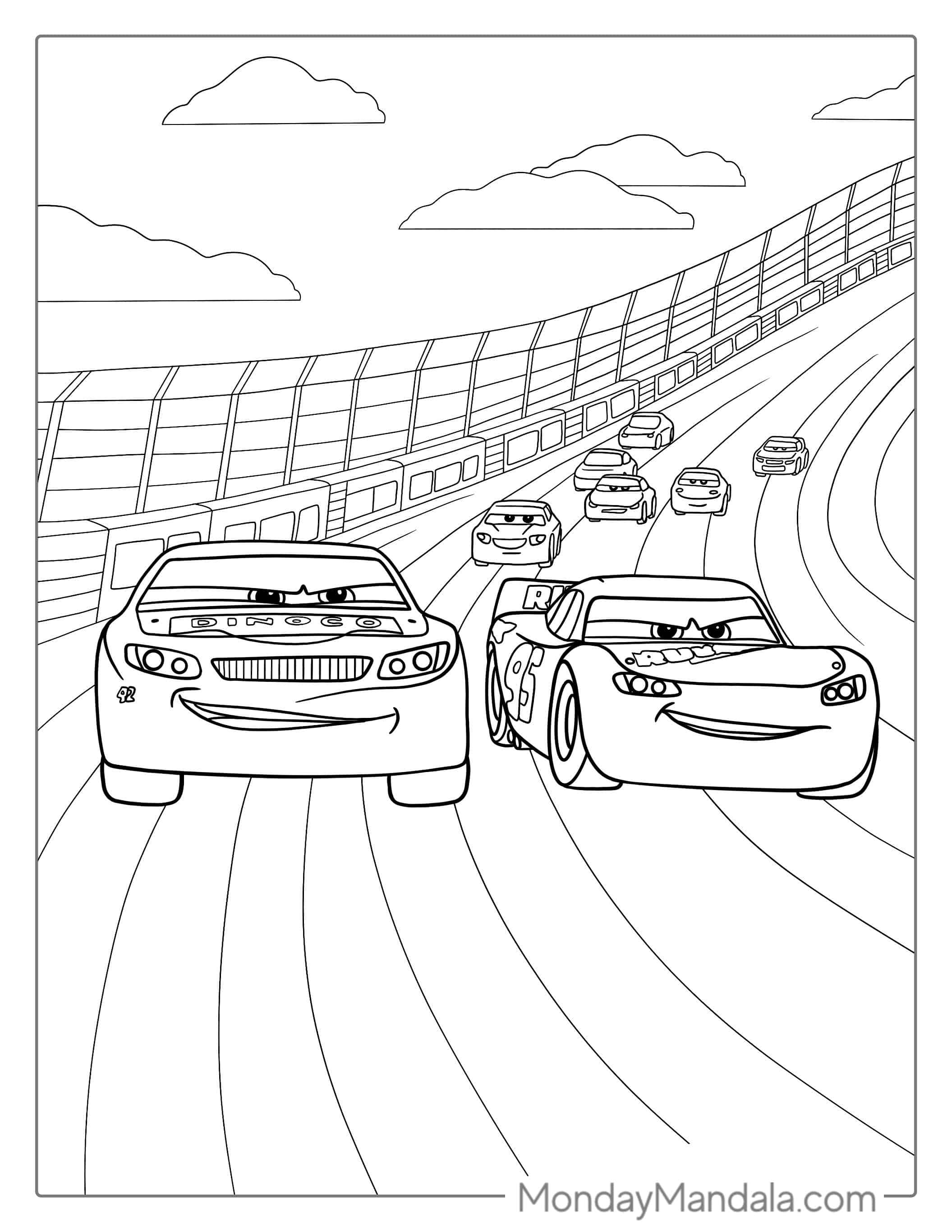 Pixar Cars Movie Coloring Page coloring page — printable line art
