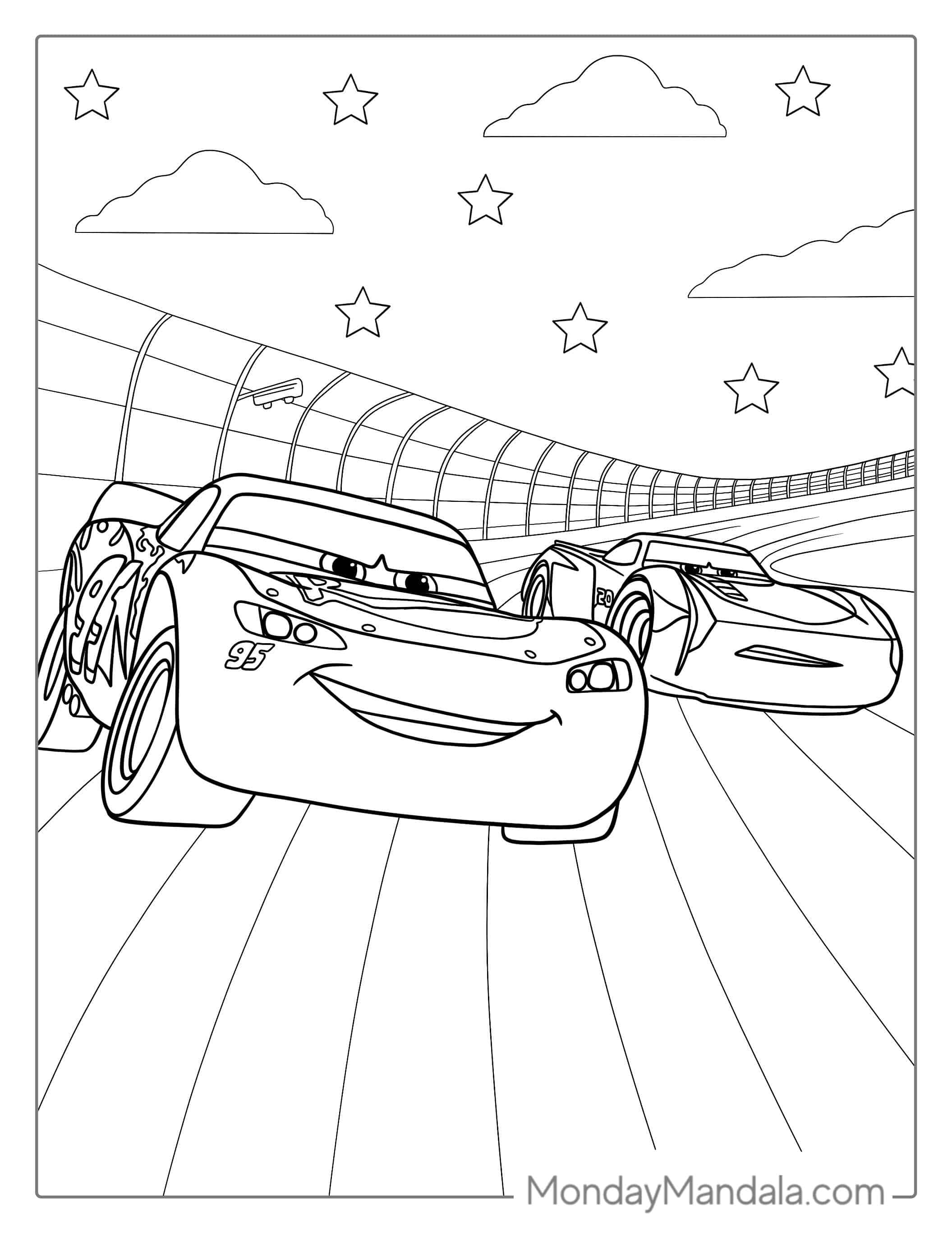 Pixar Cars Nascar Coloring Sheet coloring page — printable line art