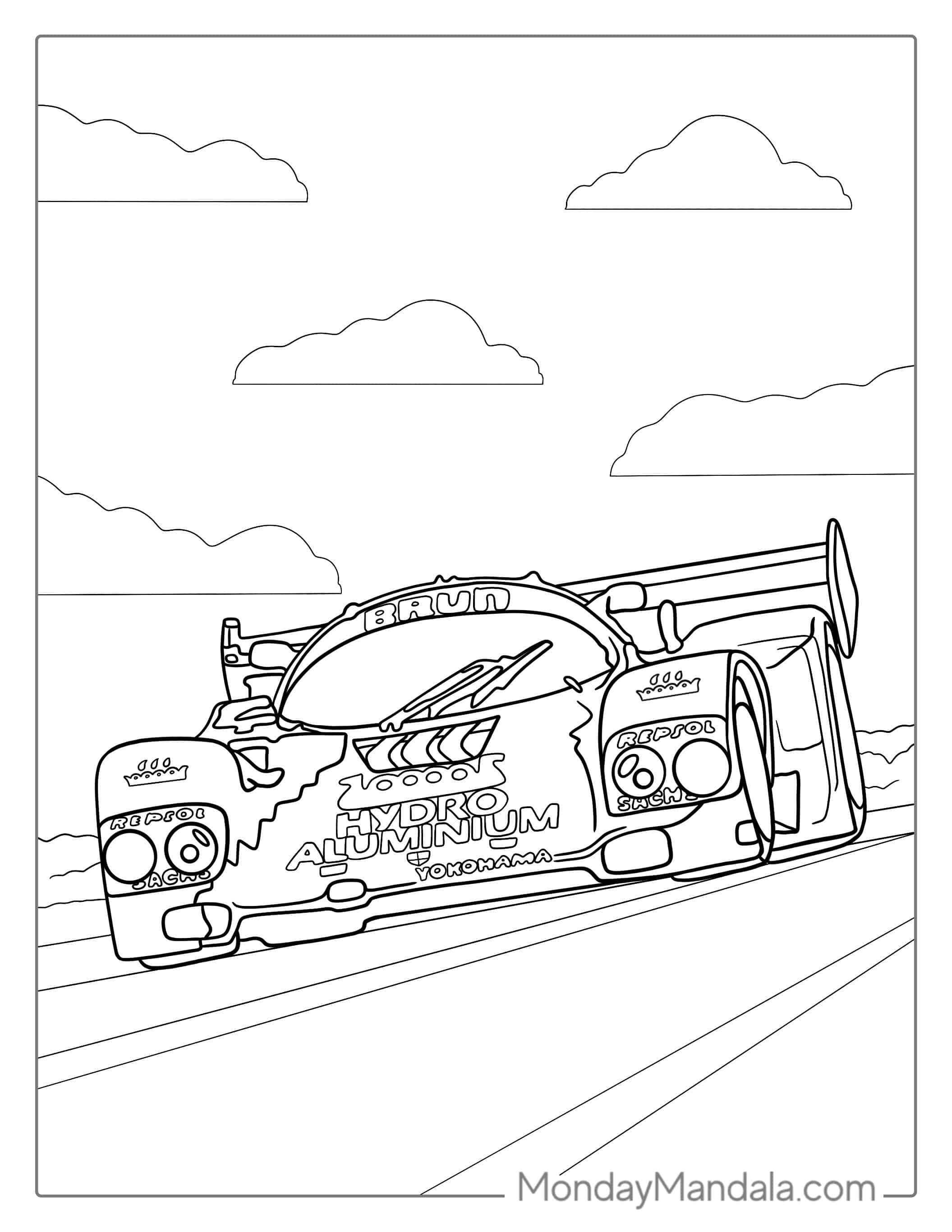Race Car Coloring Sheet For Kids coloring page