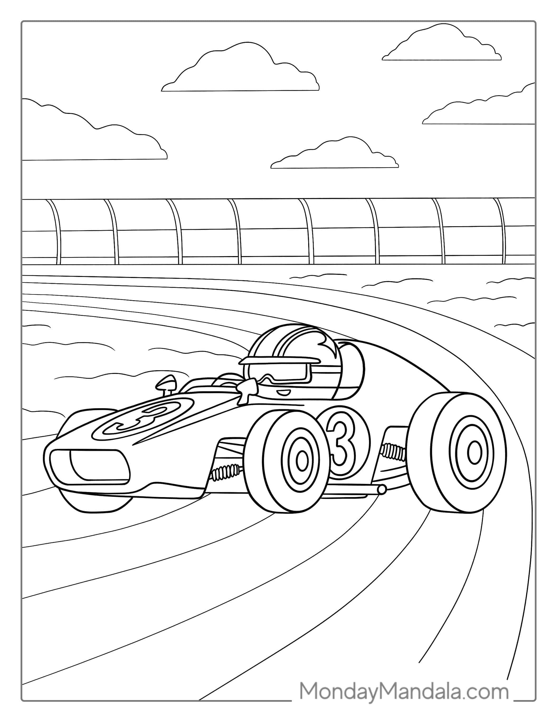 Simple Outline Of Race Car To Color coloring page — printable line art