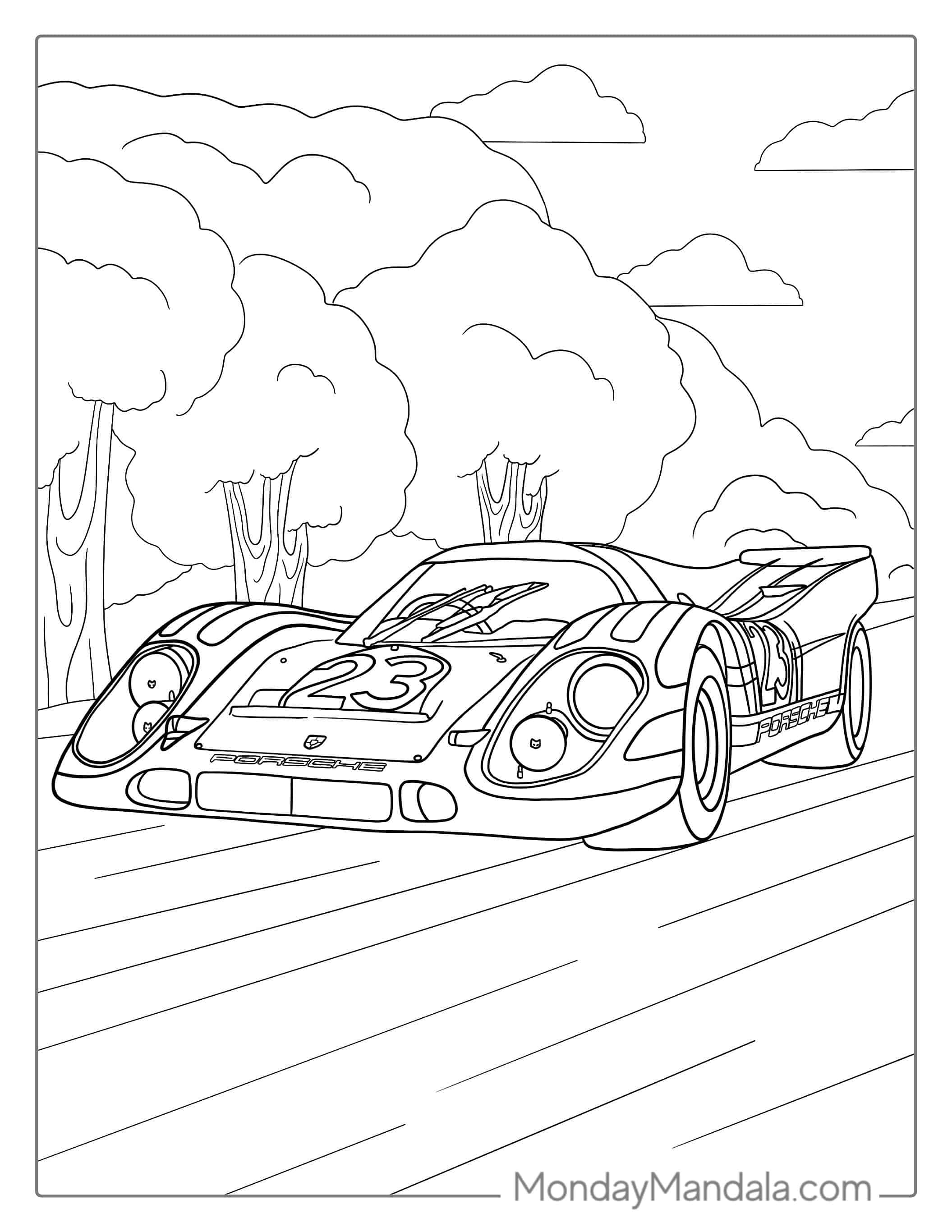 Vintage Porsche Race Car Coloring Page coloring page
