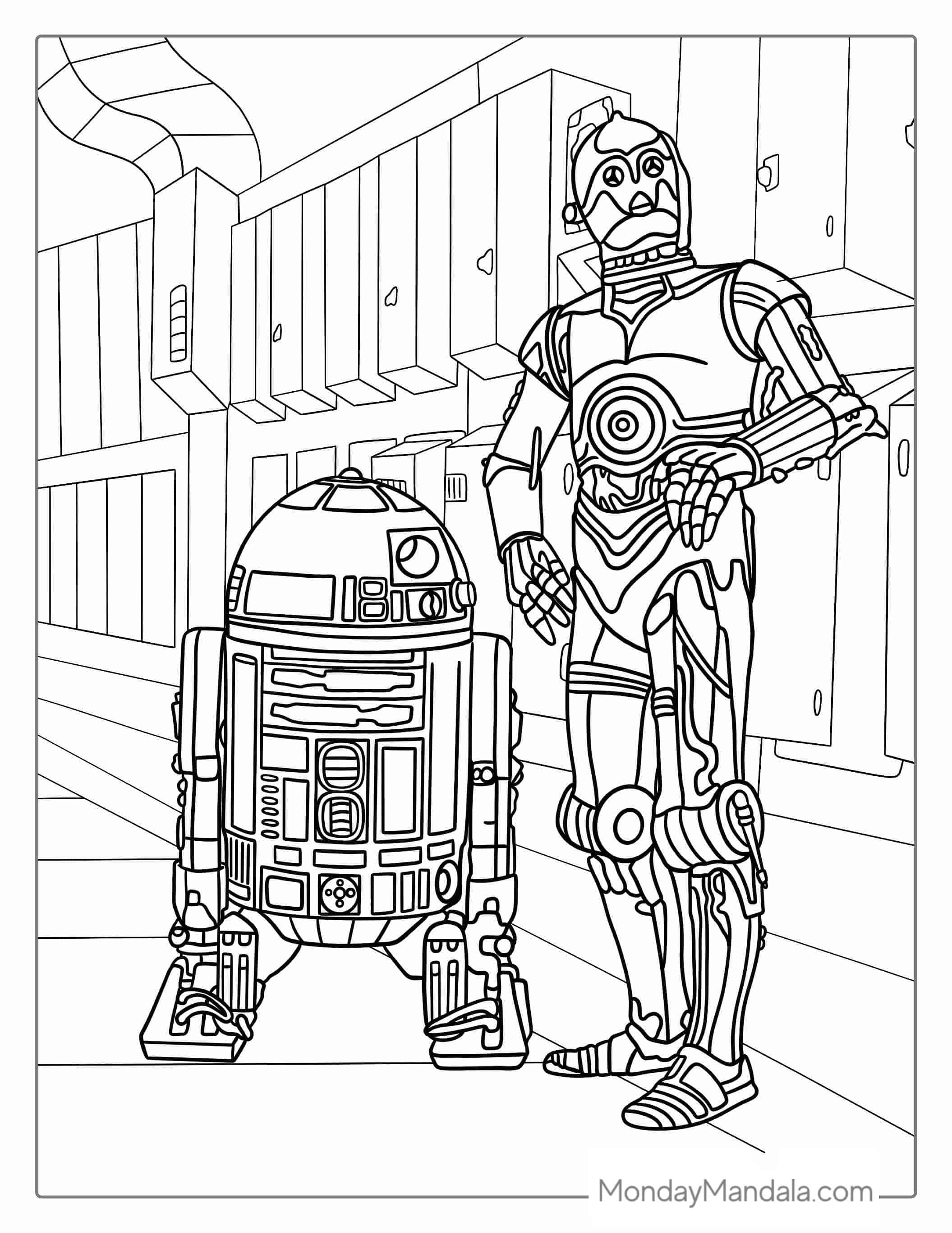 C-3PO Robot And R2-D2 Coloring Sheet coloring page