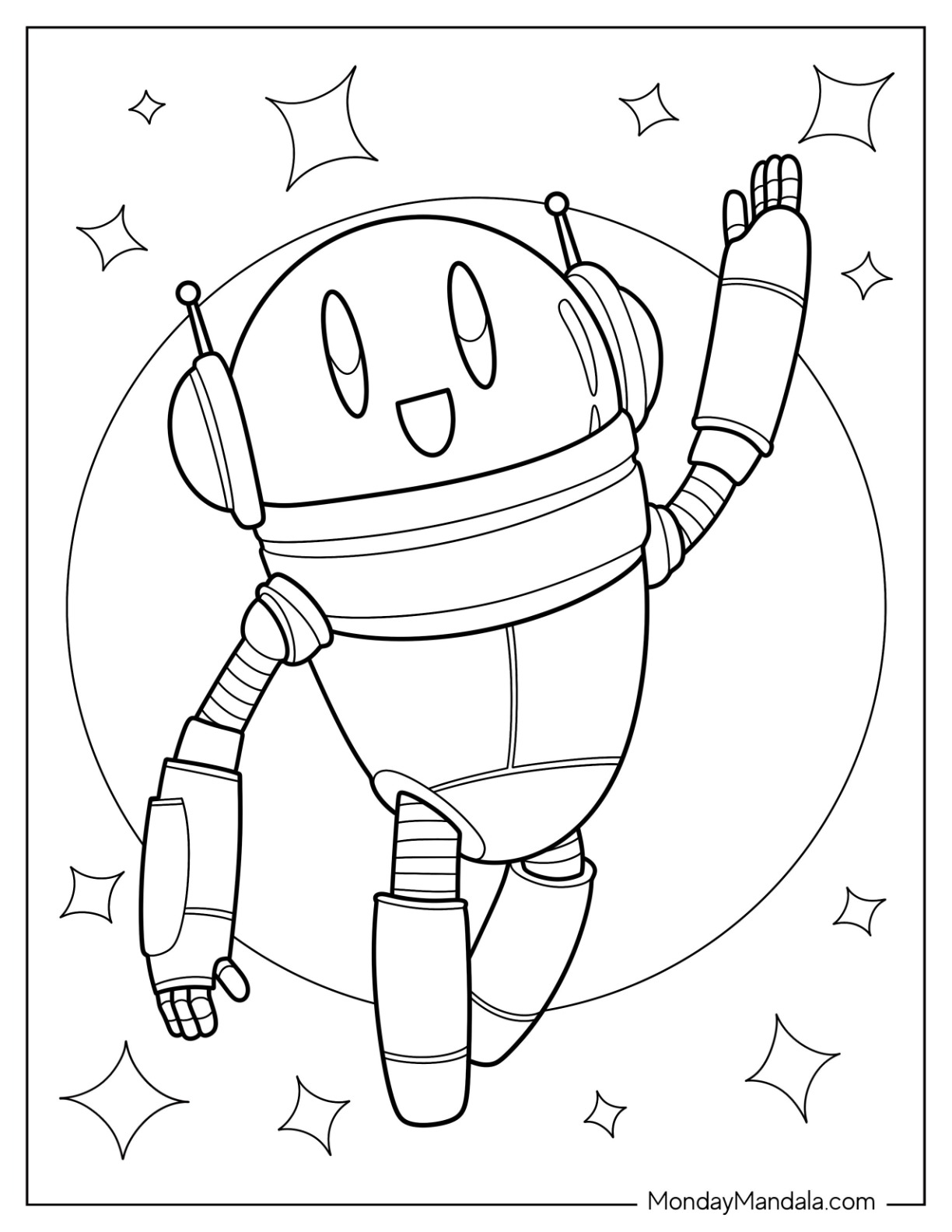 Cartoon Robot Smiling And Waving Coloring Page For Preschoolers coloring page