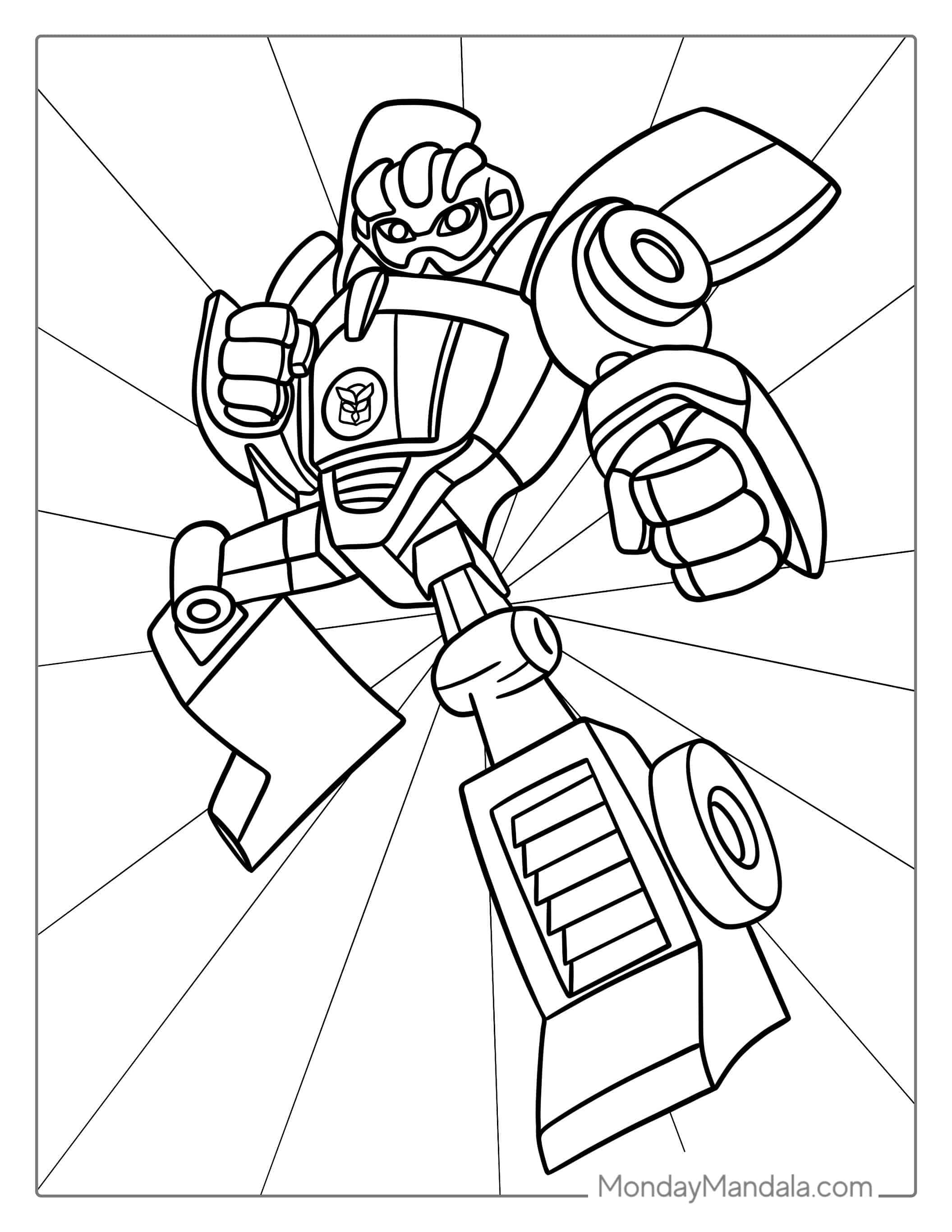 Easy Outline Of Bumblebee Transformer Robot To Color coloring page
