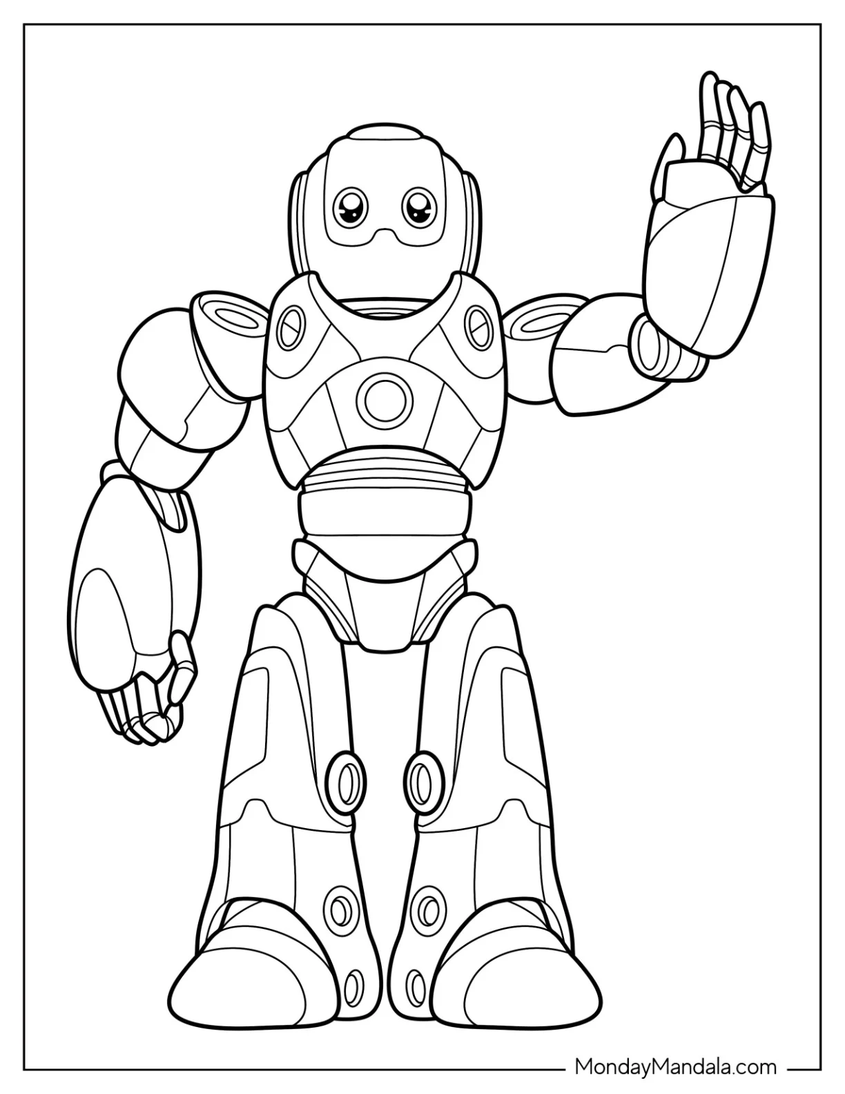 Easy Sci Fi Robot Waving Coloring Page For Kids coloring page