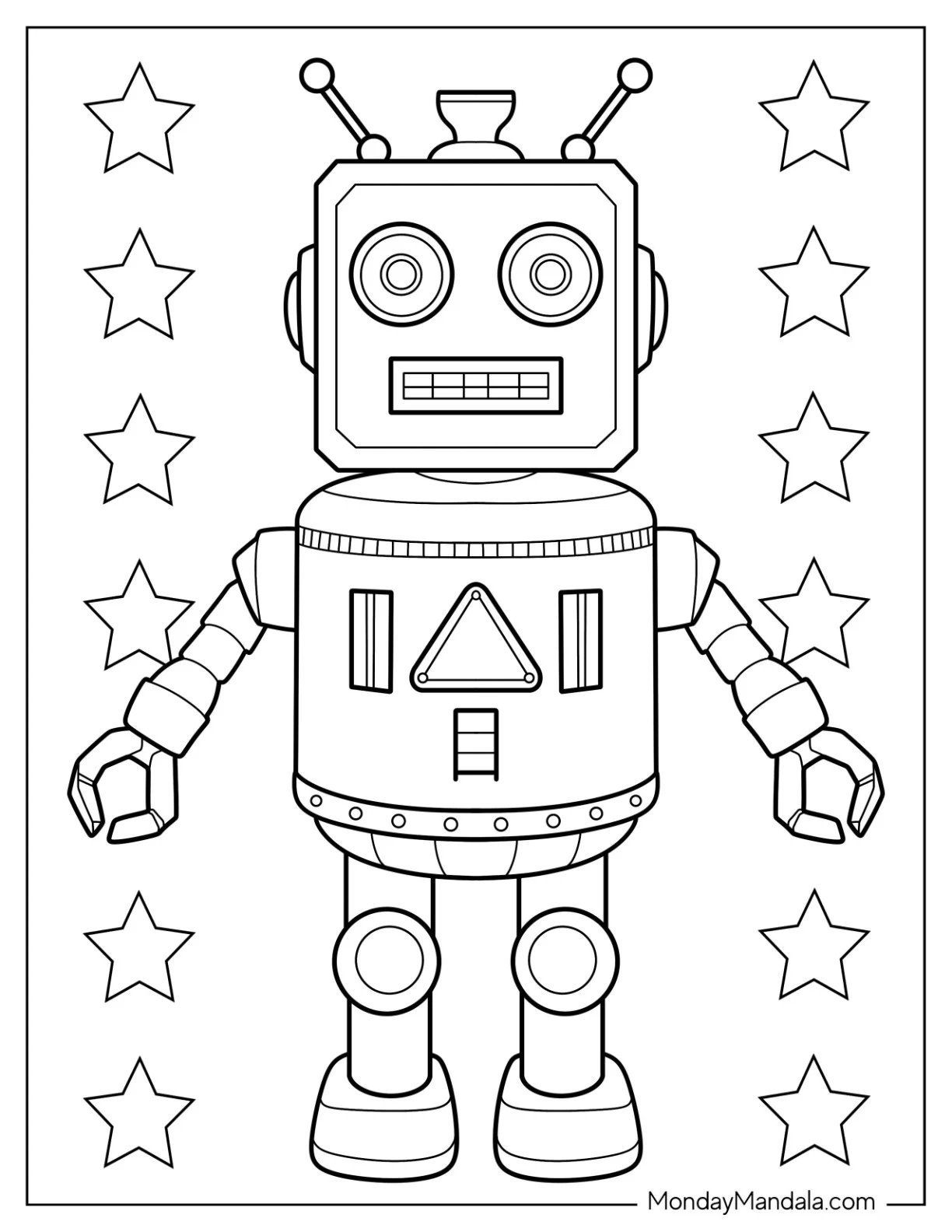 Geometric Robot With Starry Background coloring page