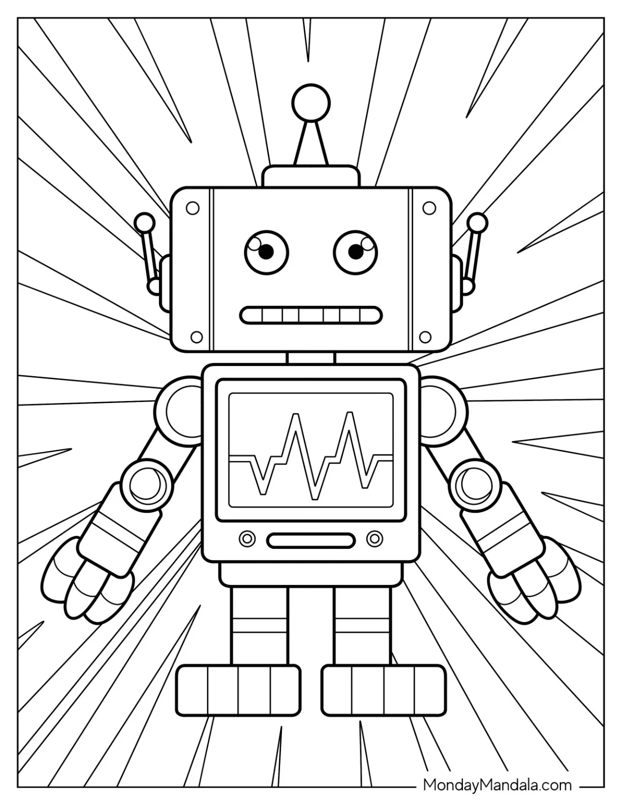 Kawaii Robot With Antenna Coloring Sheet For Kids coloring page