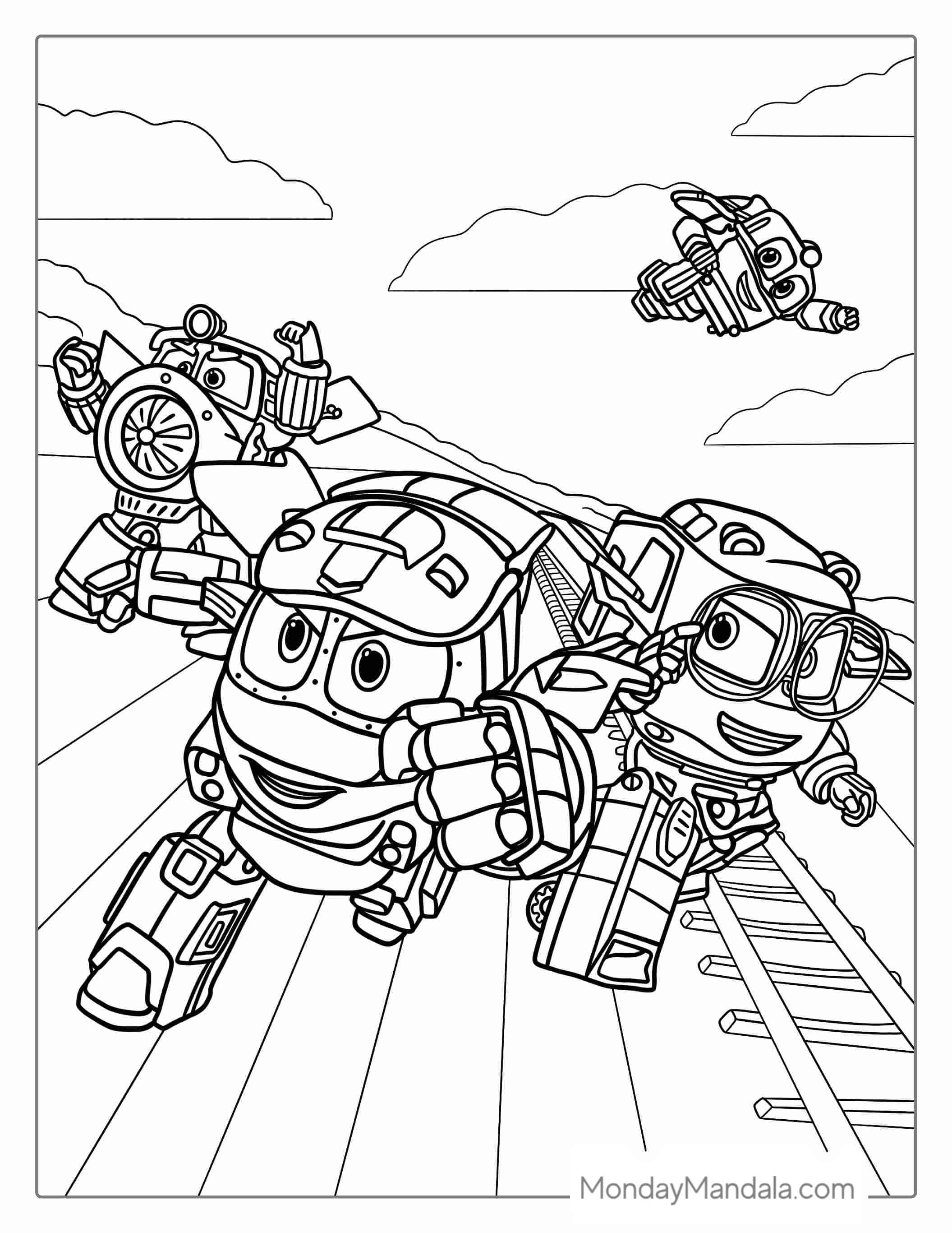 Robot Trains Coloring Page For Kids coloring page — printable line art
