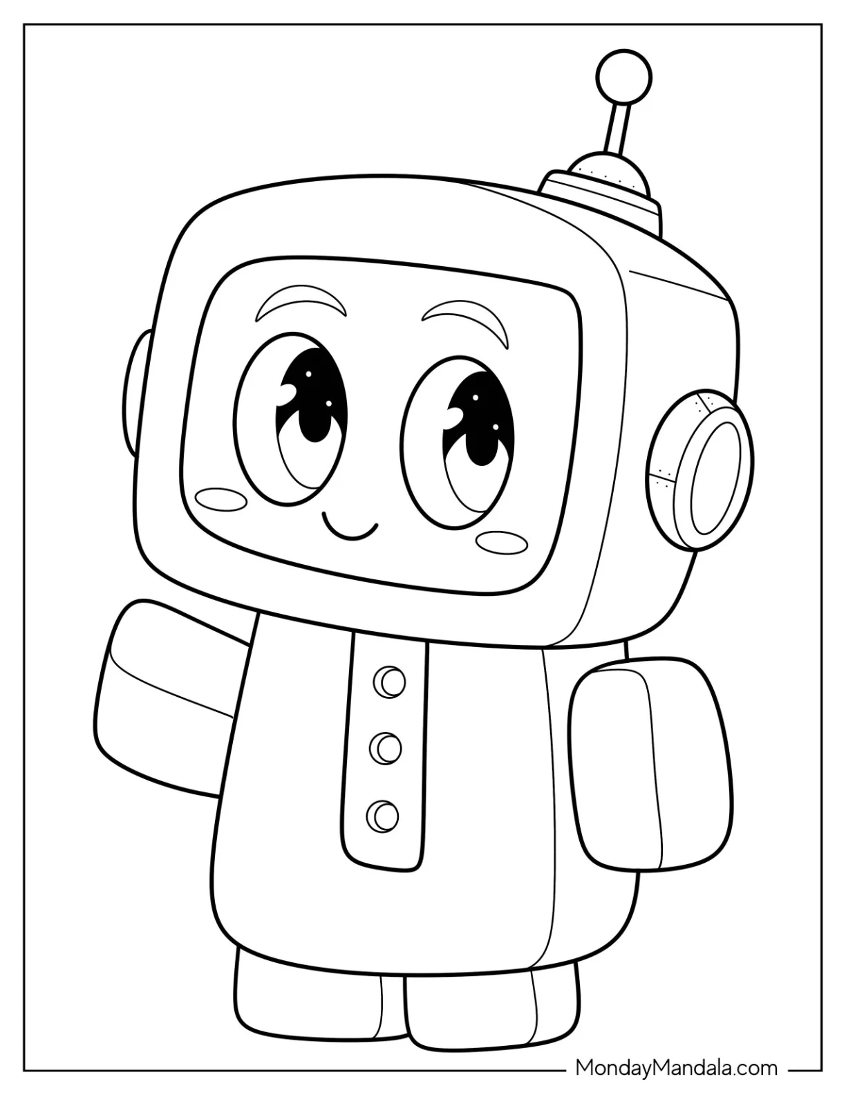 Simple Chibi TV Robot Coloring Sheet For Preschoolers coloring page