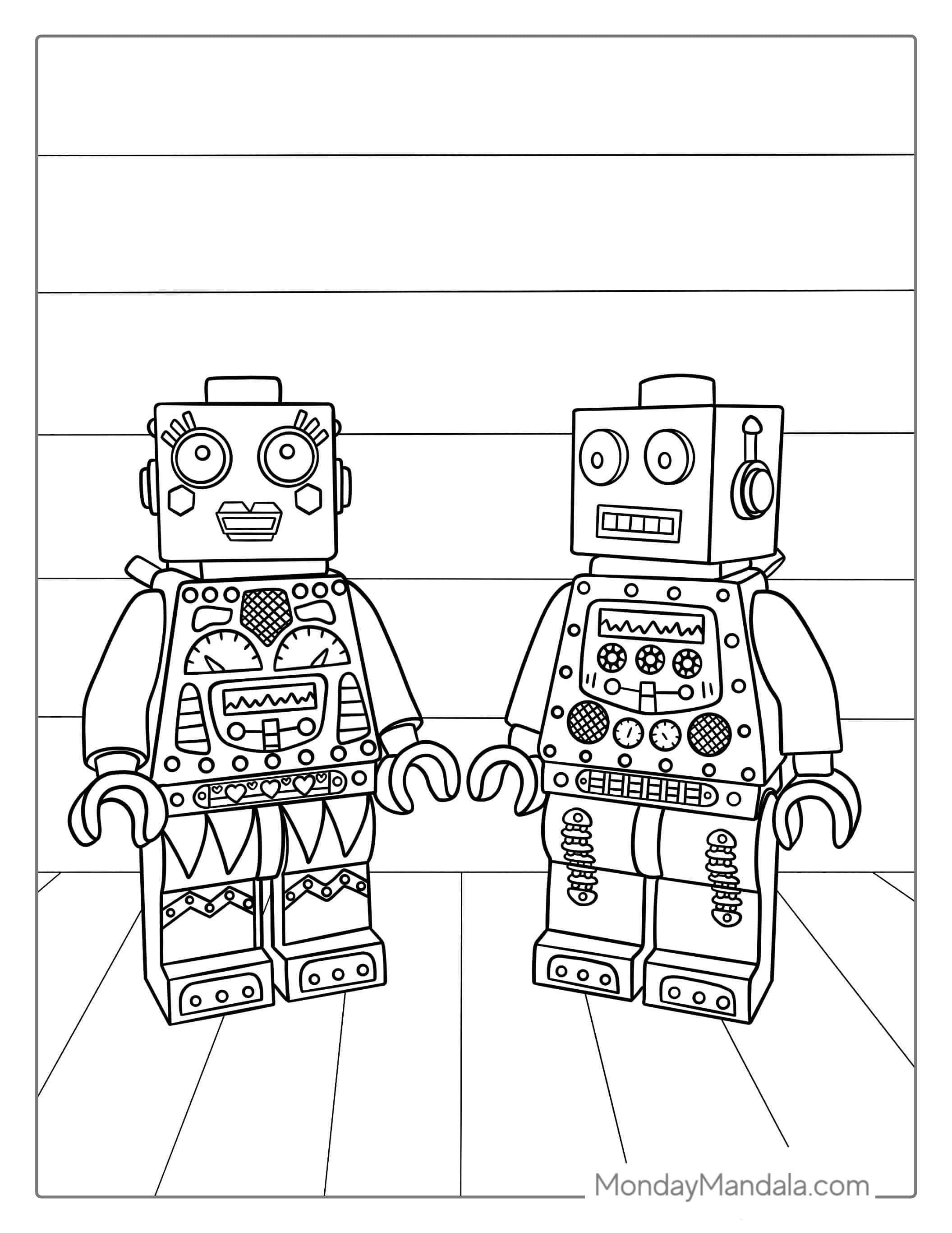Simple Lego Robot Coloring Page For Kids coloring page — printable line art