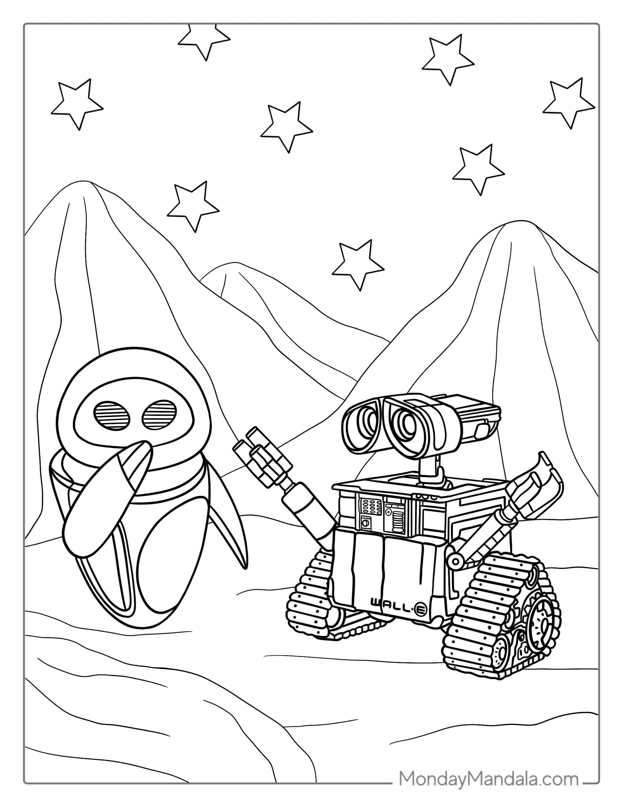 Wall-E And Eve Robot Coloring Page coloring page