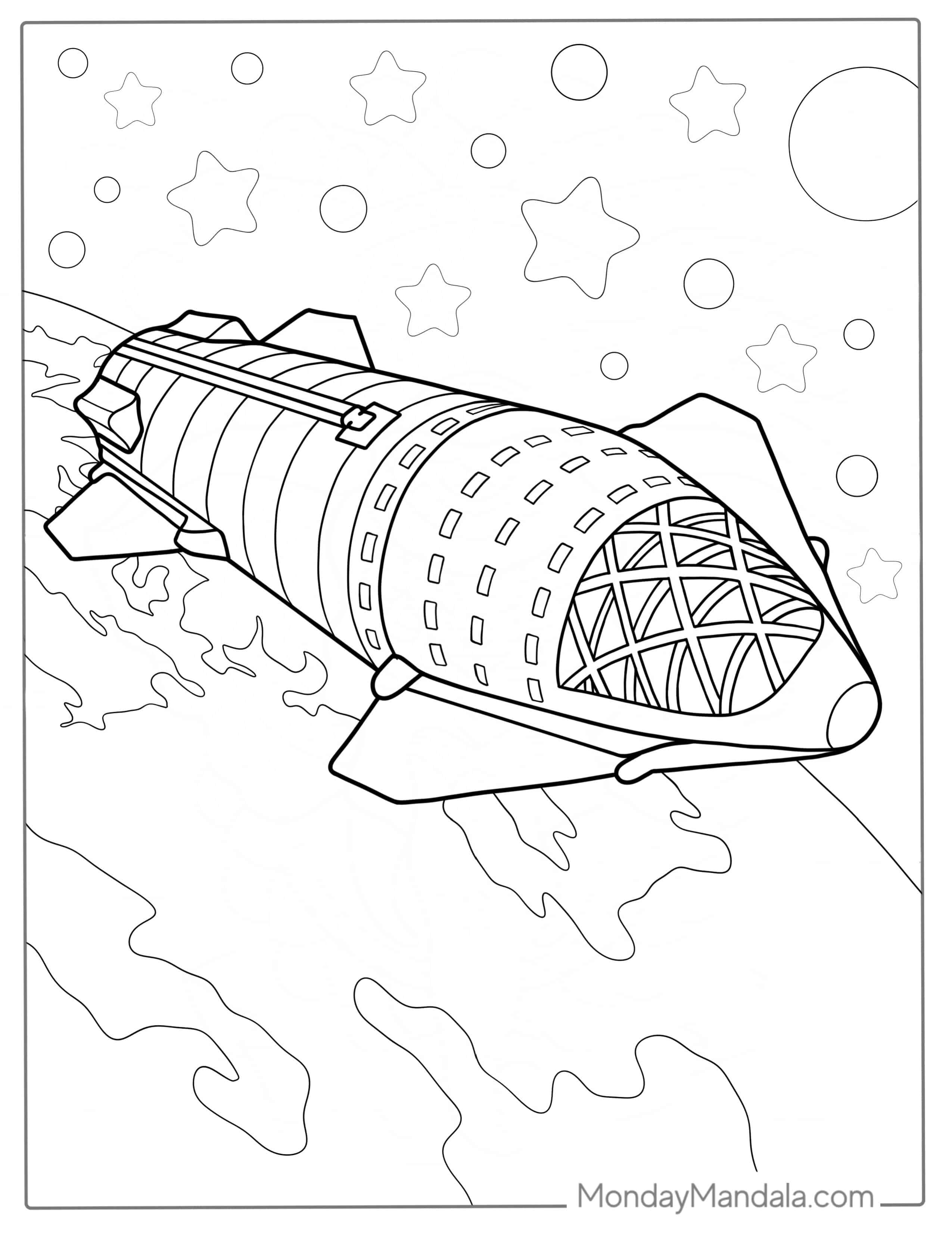 Coloring Page Of SpaceX Starship Moon Rocket coloring page