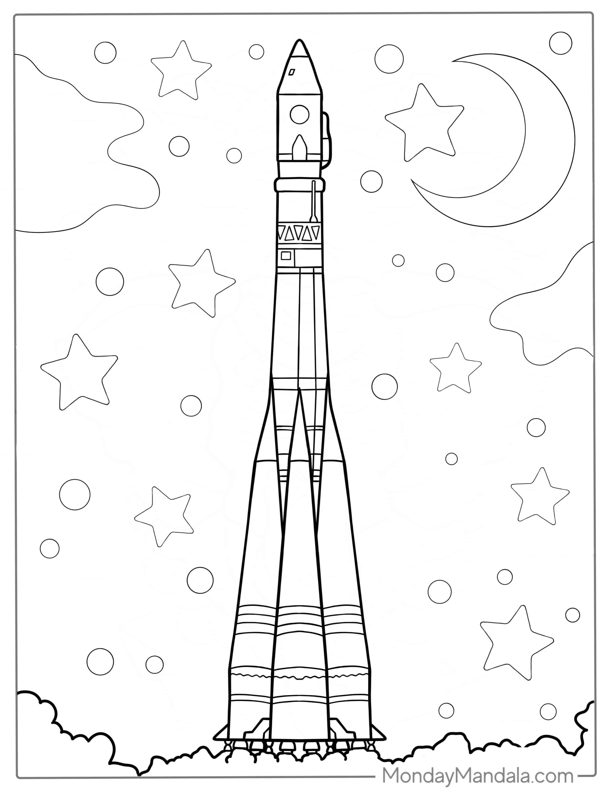 Detailed Outline Of Soyuz Rocket To Color coloring page — printable line art