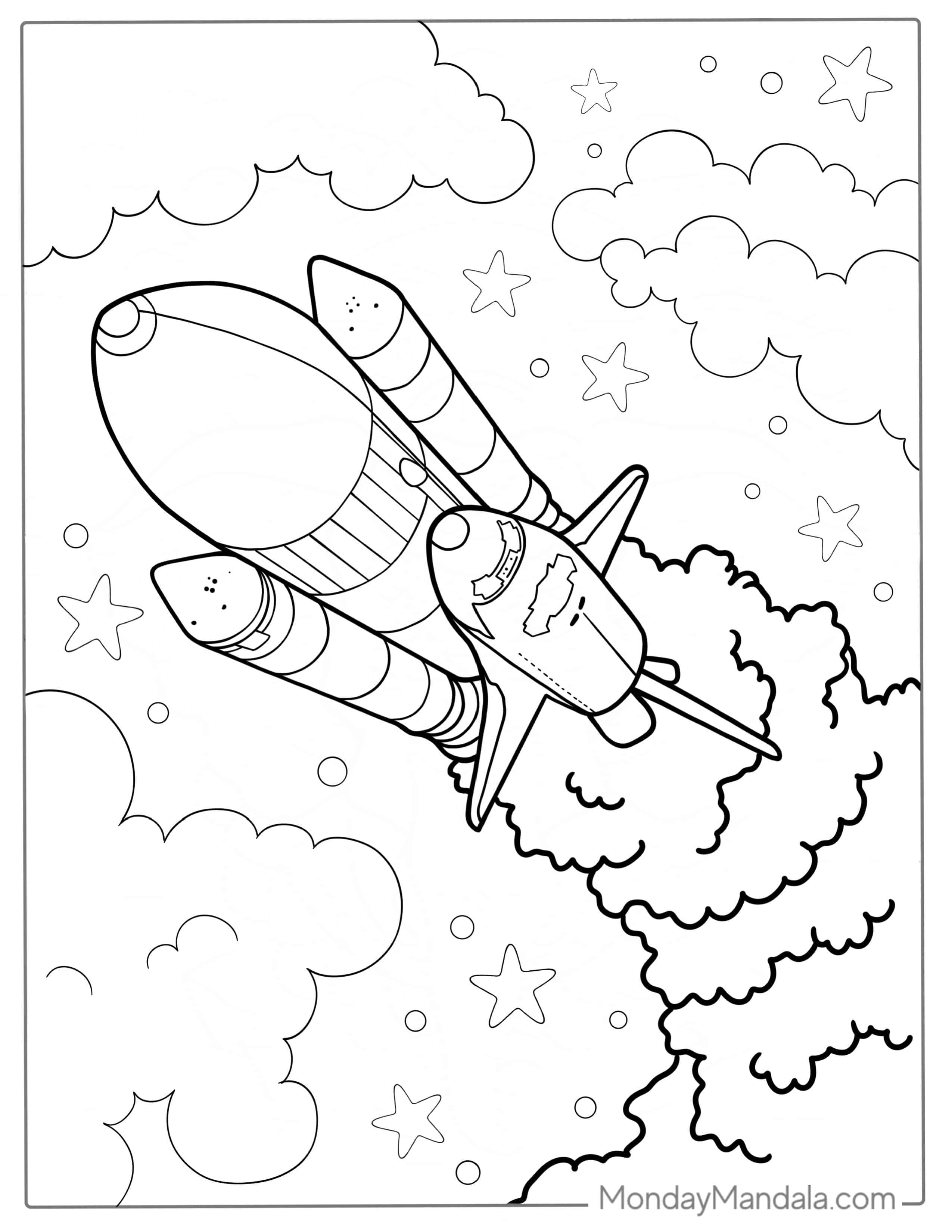 Discovery Space Shuttle Rockets Ignited coloring page — printable line art