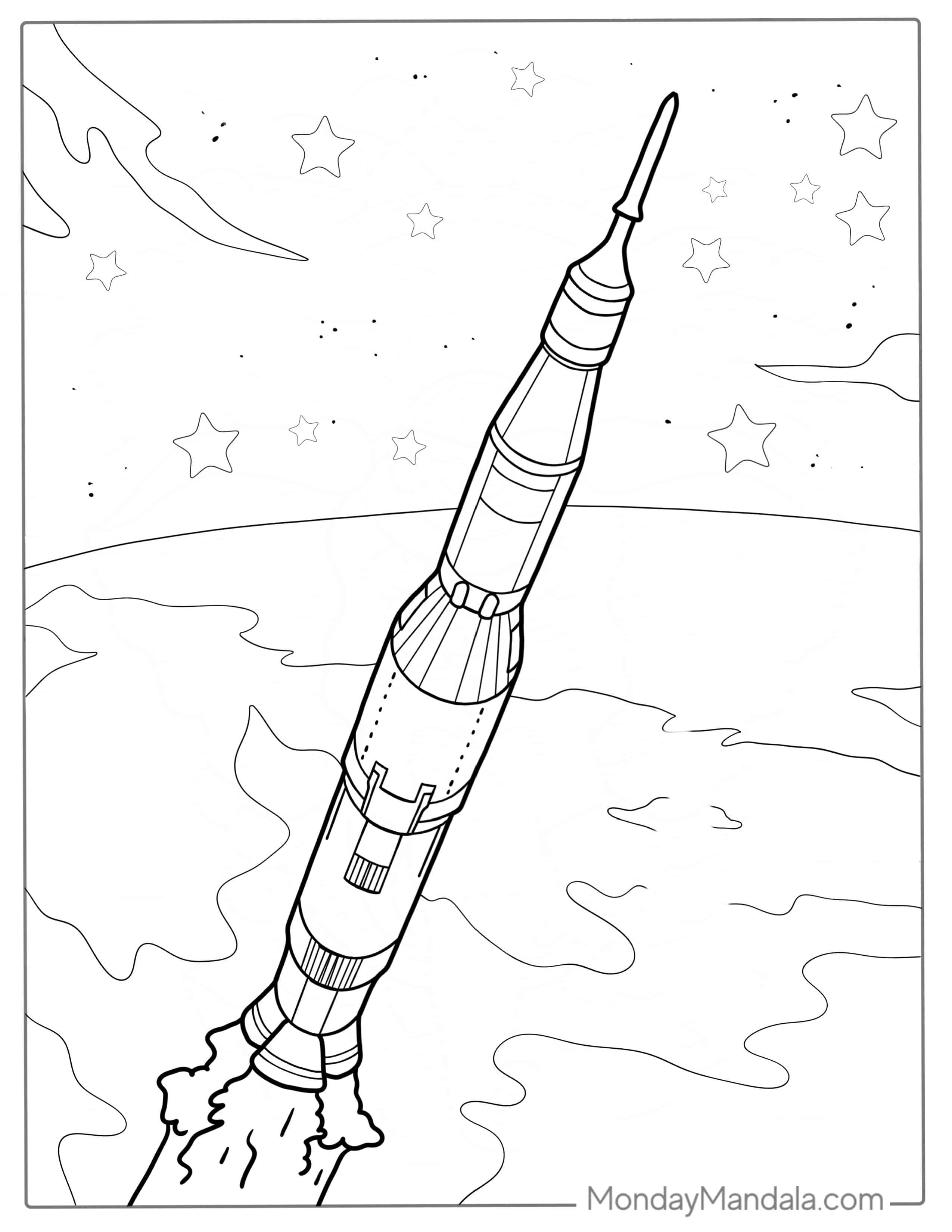 NASA Saturn V Rocket In Space To Color coloring page — printable line art