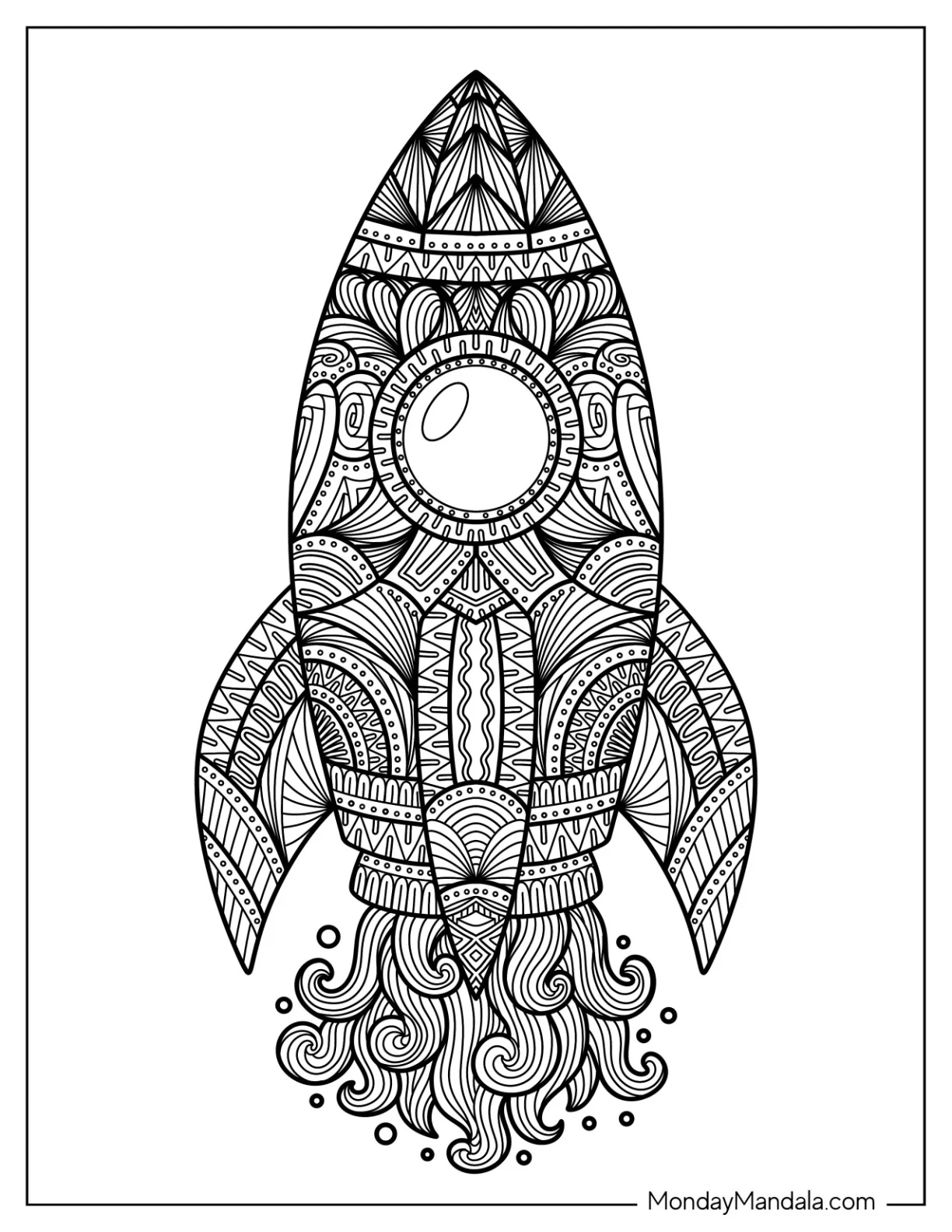 Playful Rocket Coloring Page Mandala with Intricate Details coloring page
