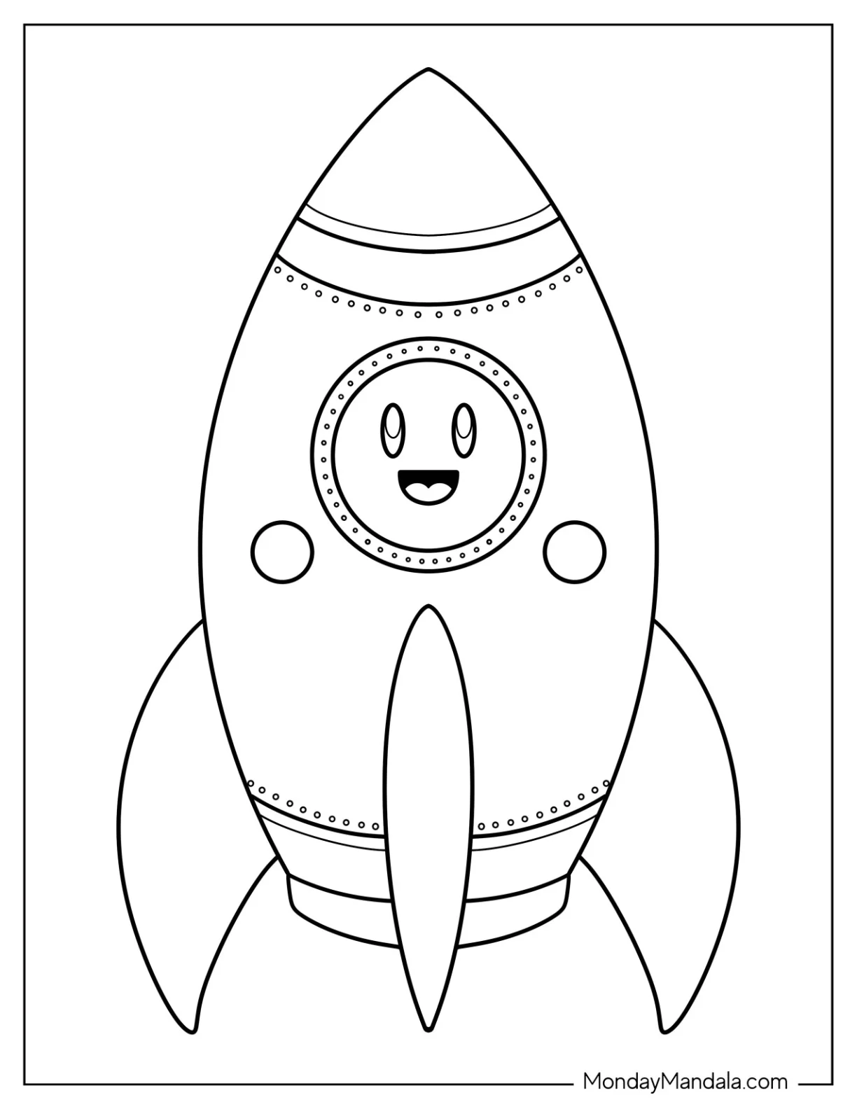 Simple Cartoon Rocket Coloring Page with Smiley Face for Preschoolers coloring page