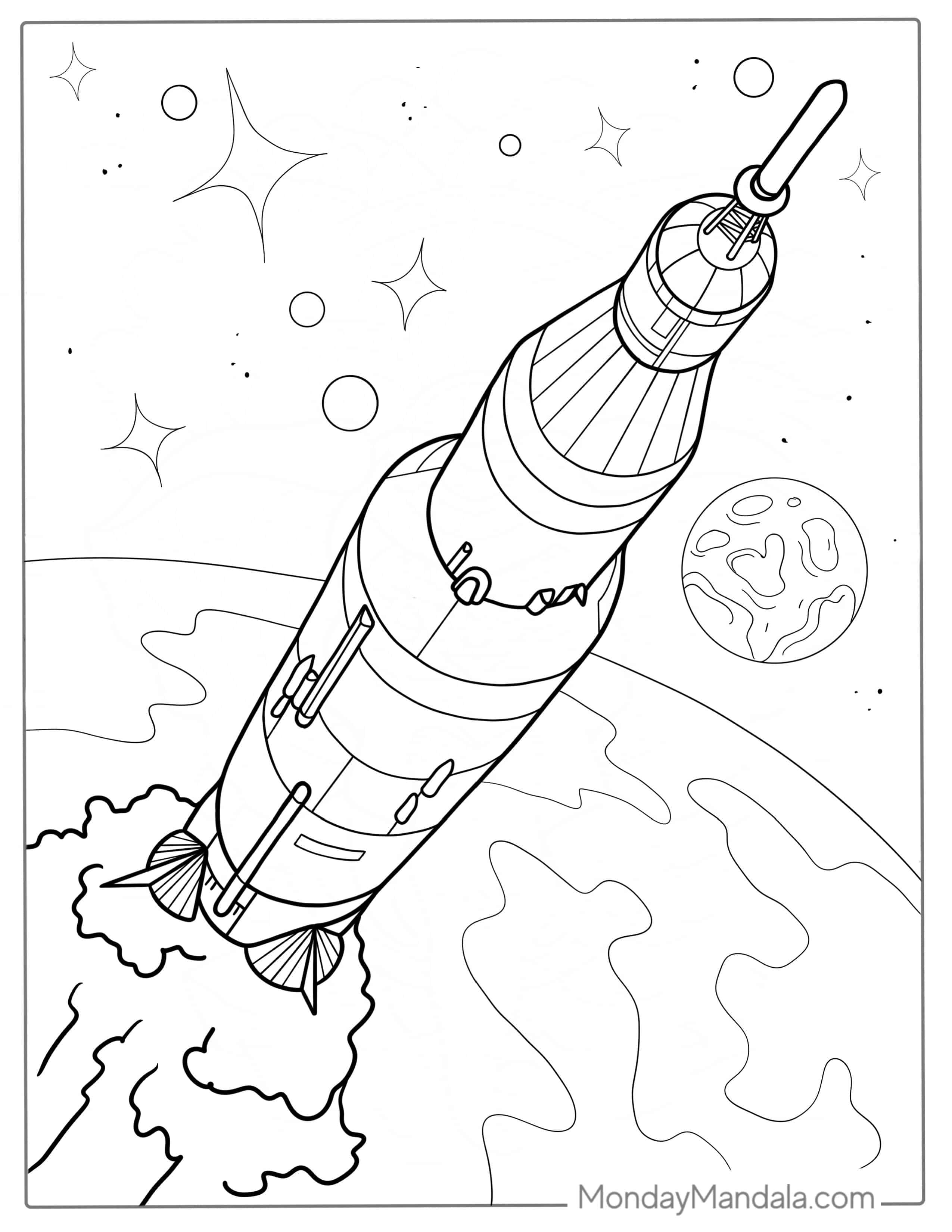 Simple Outline Of Saturn V Rocket To Color coloring page