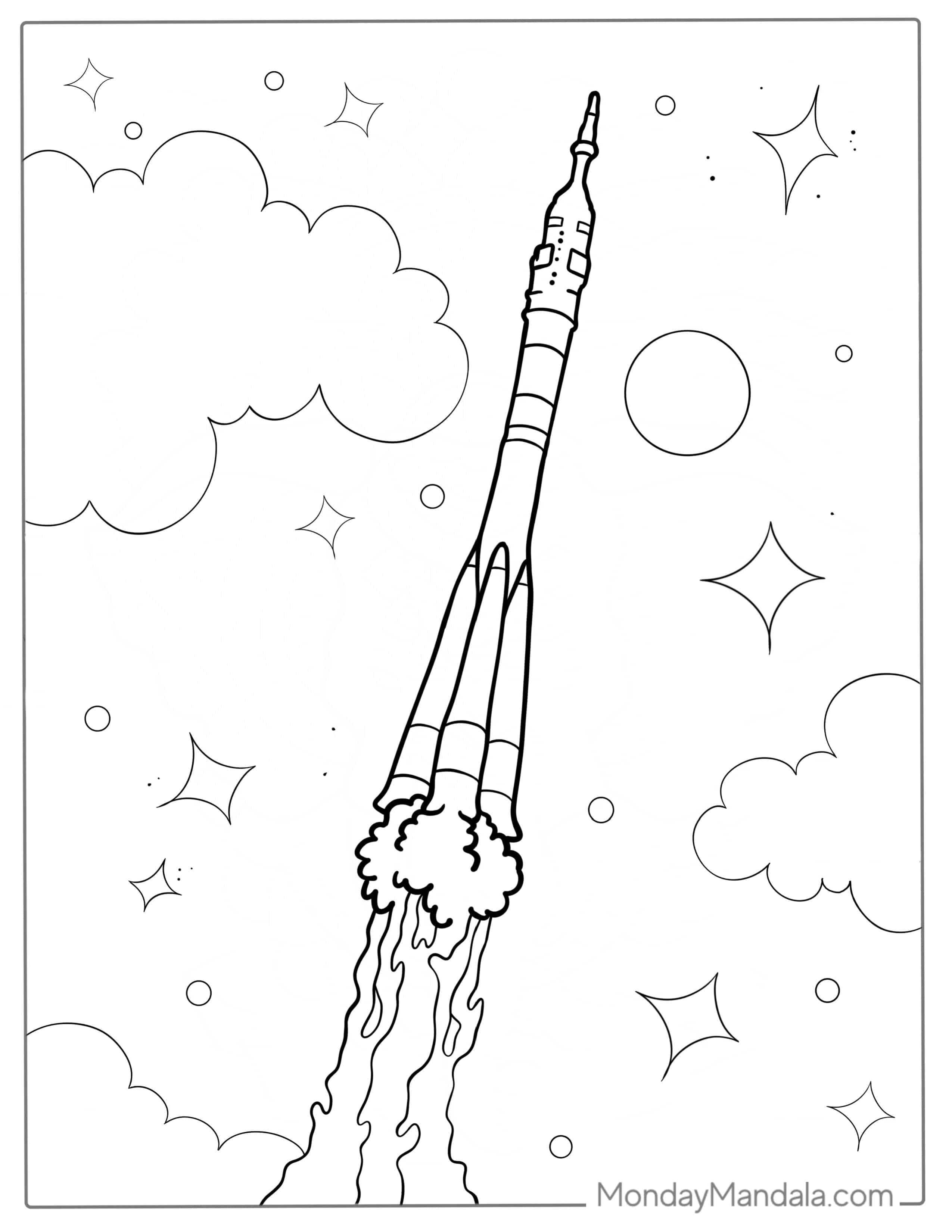 Simple Outline Of Soyuz Rocket To Color coloring page — printable line art