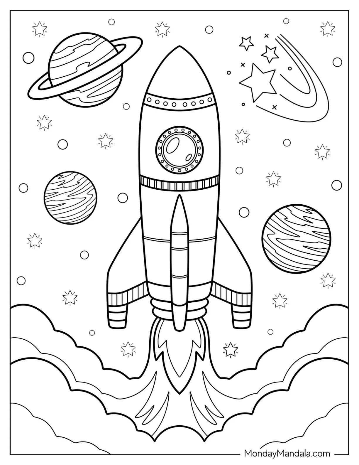 Small Rocket Coloring Page Launching into Outer Space coloring page