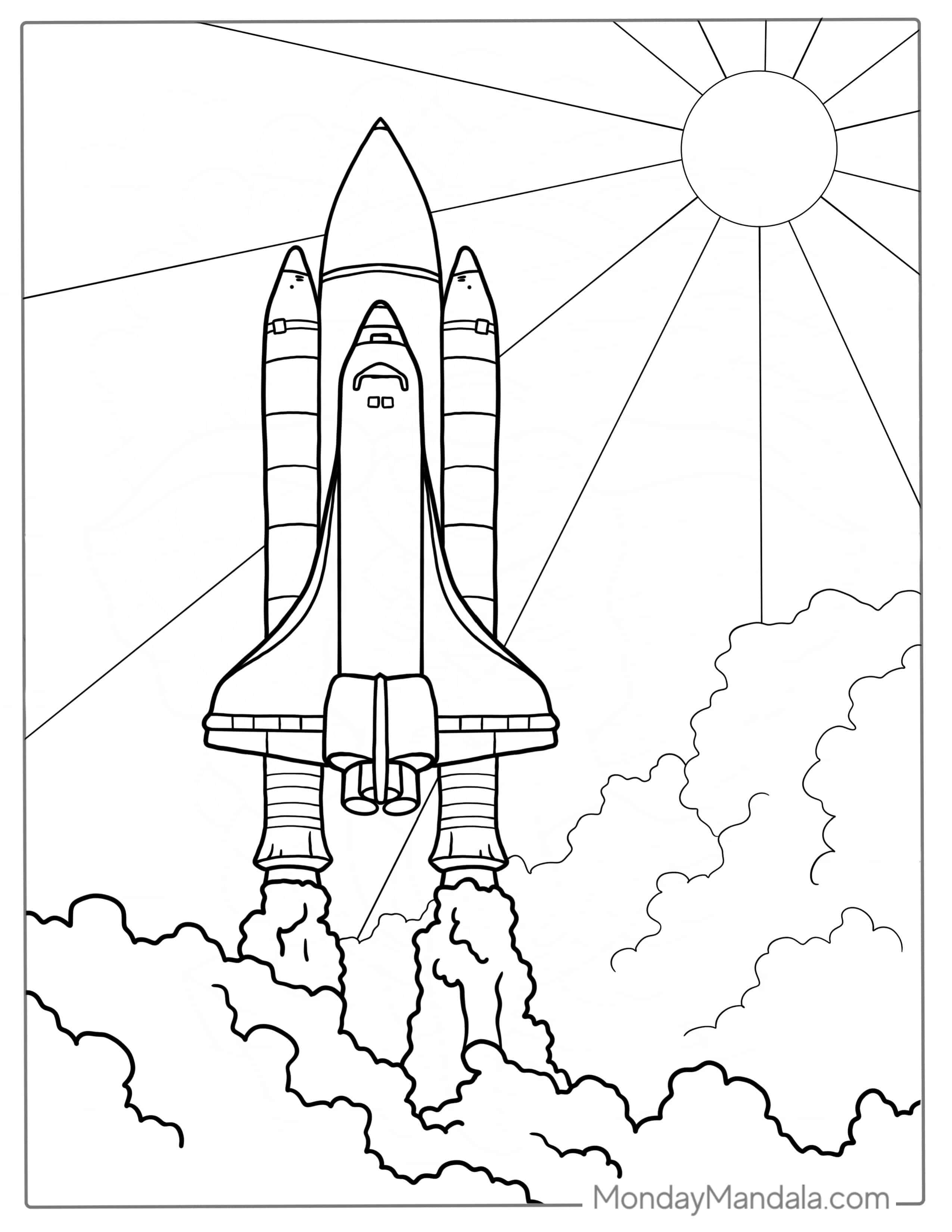 Space Shuttle Rocket Taking Off Coloring Page coloring page — printable line art