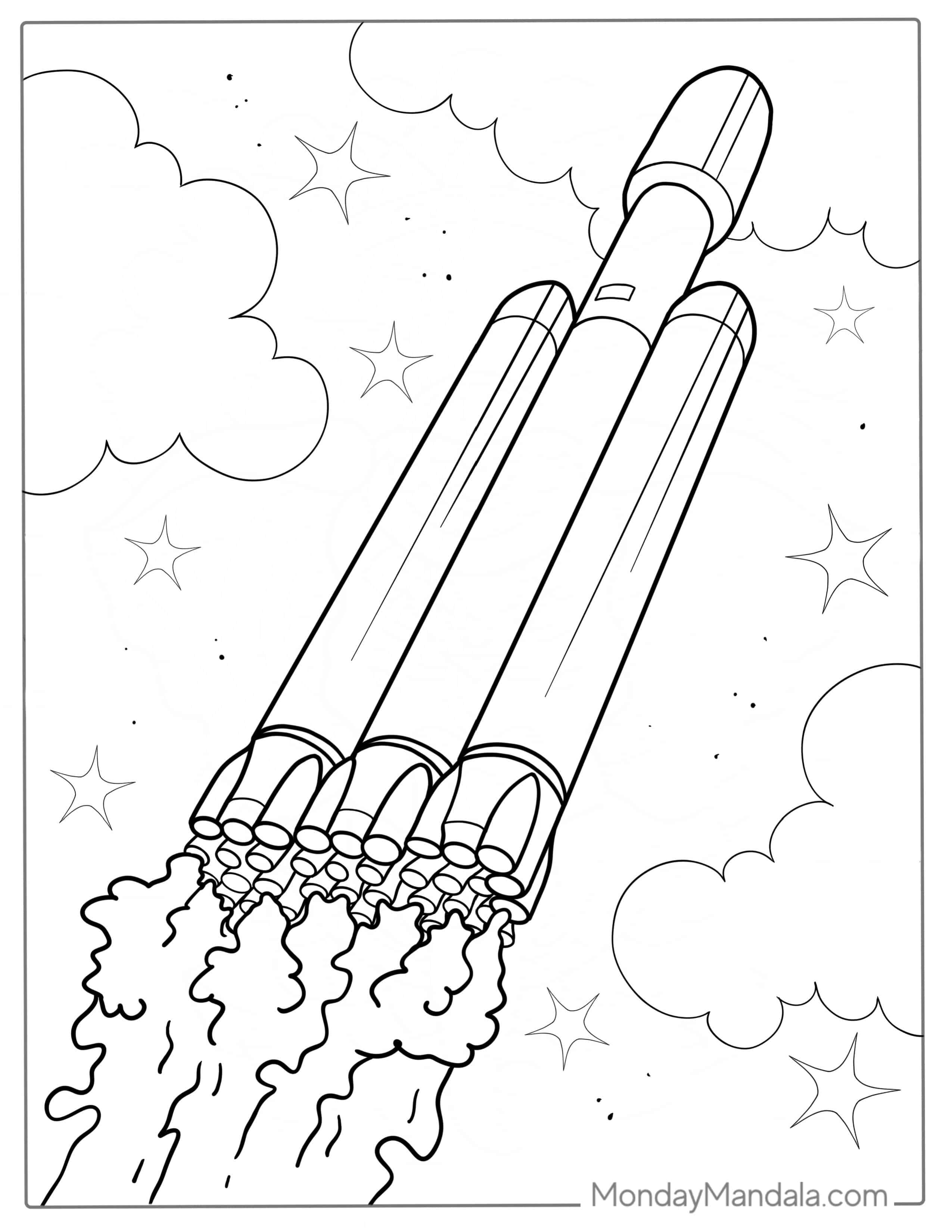 SpaceX Falcon Heavy Rocket Coloring Sheet coloring page — printable line art