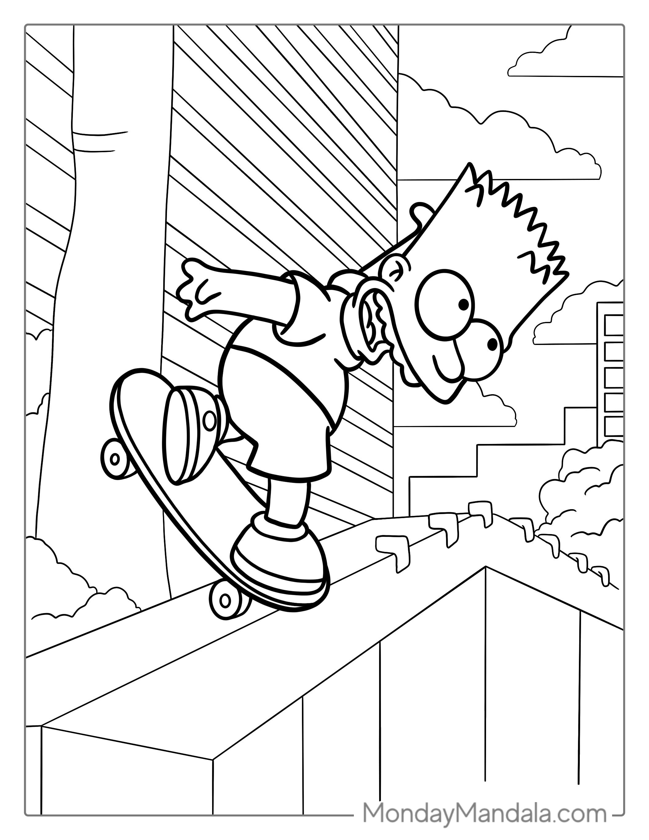 Bart Doing Skate Trick To Color coloring page