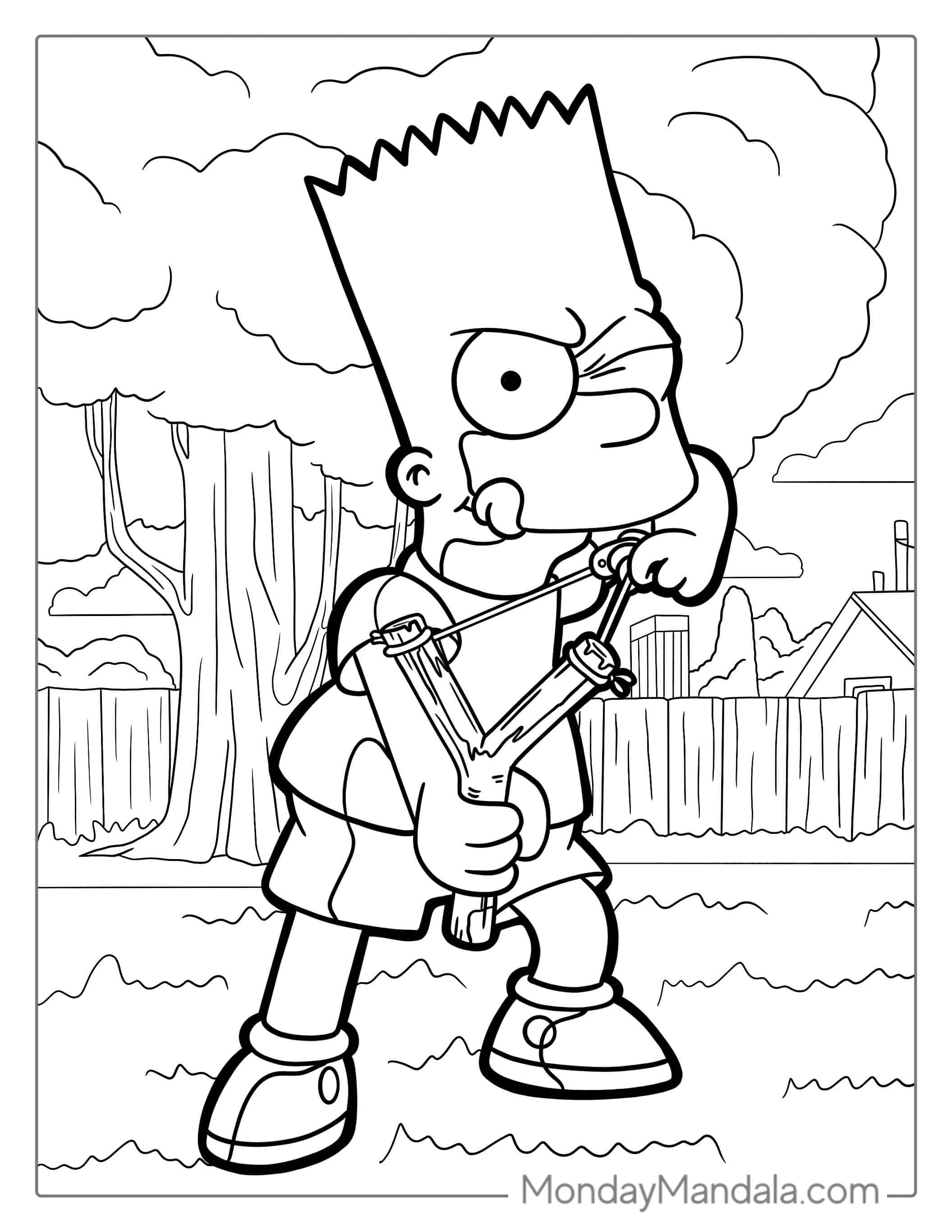Bart Holding Slingshot Coloring Page coloring page