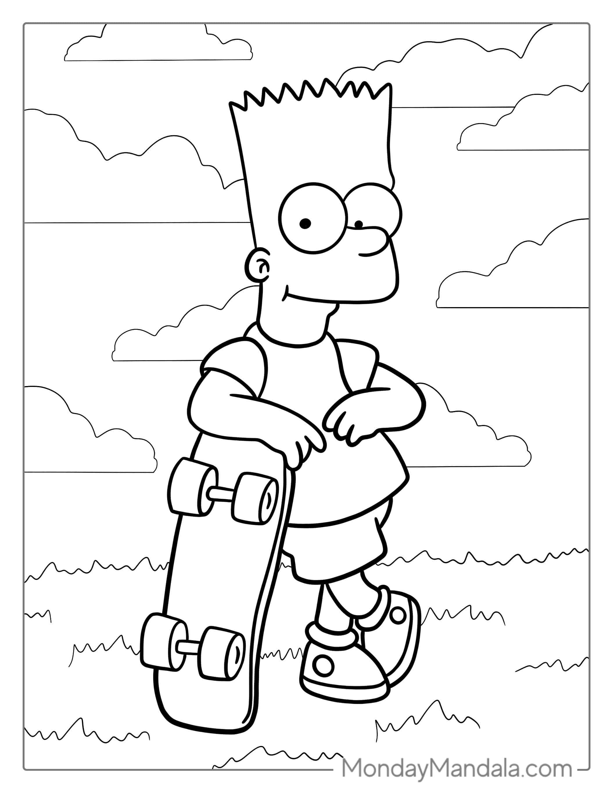 Bart Simpson Holding Skateboard Coloring Sheet coloring page