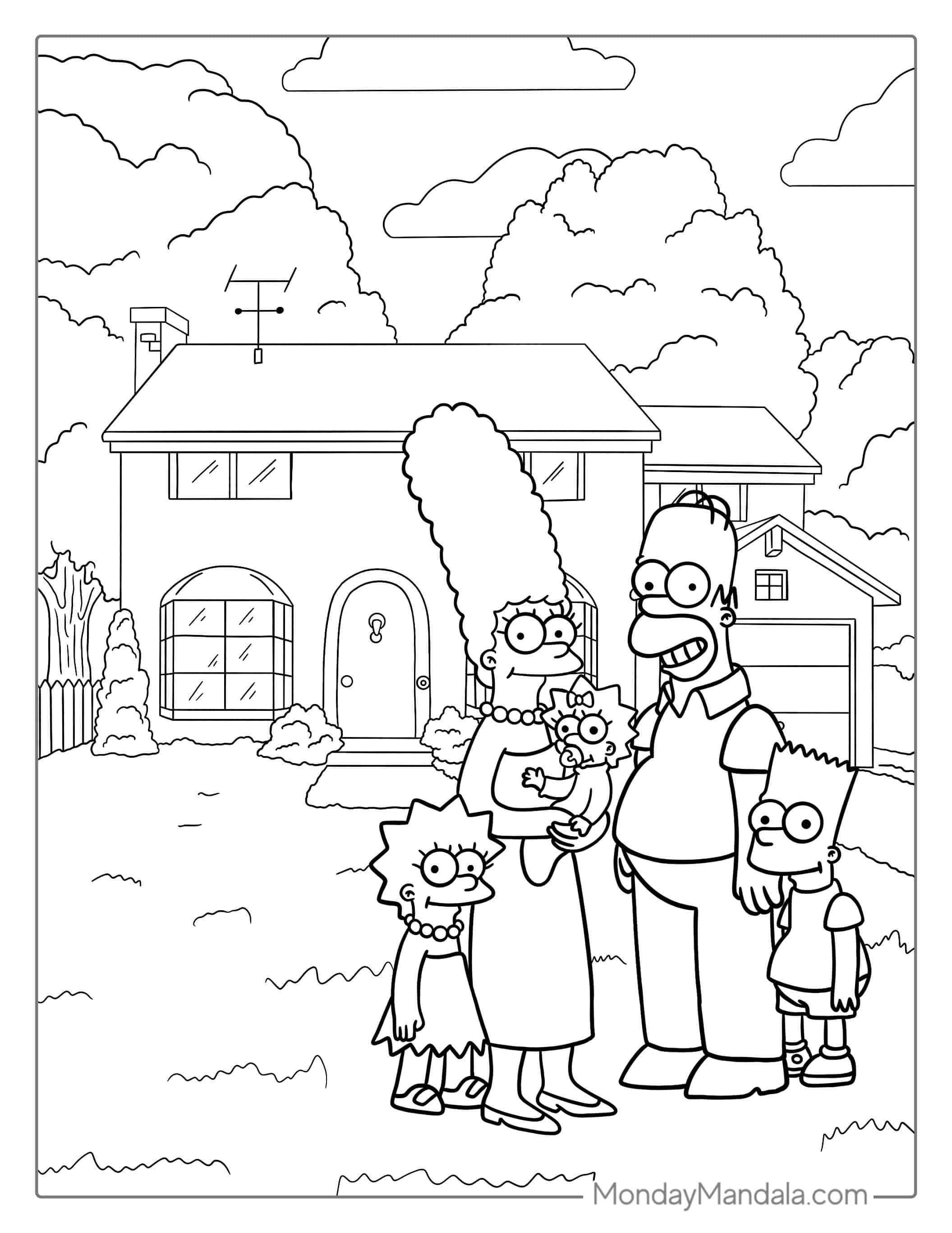Coloring Page Of Simpsons Family In Front Of House coloring page