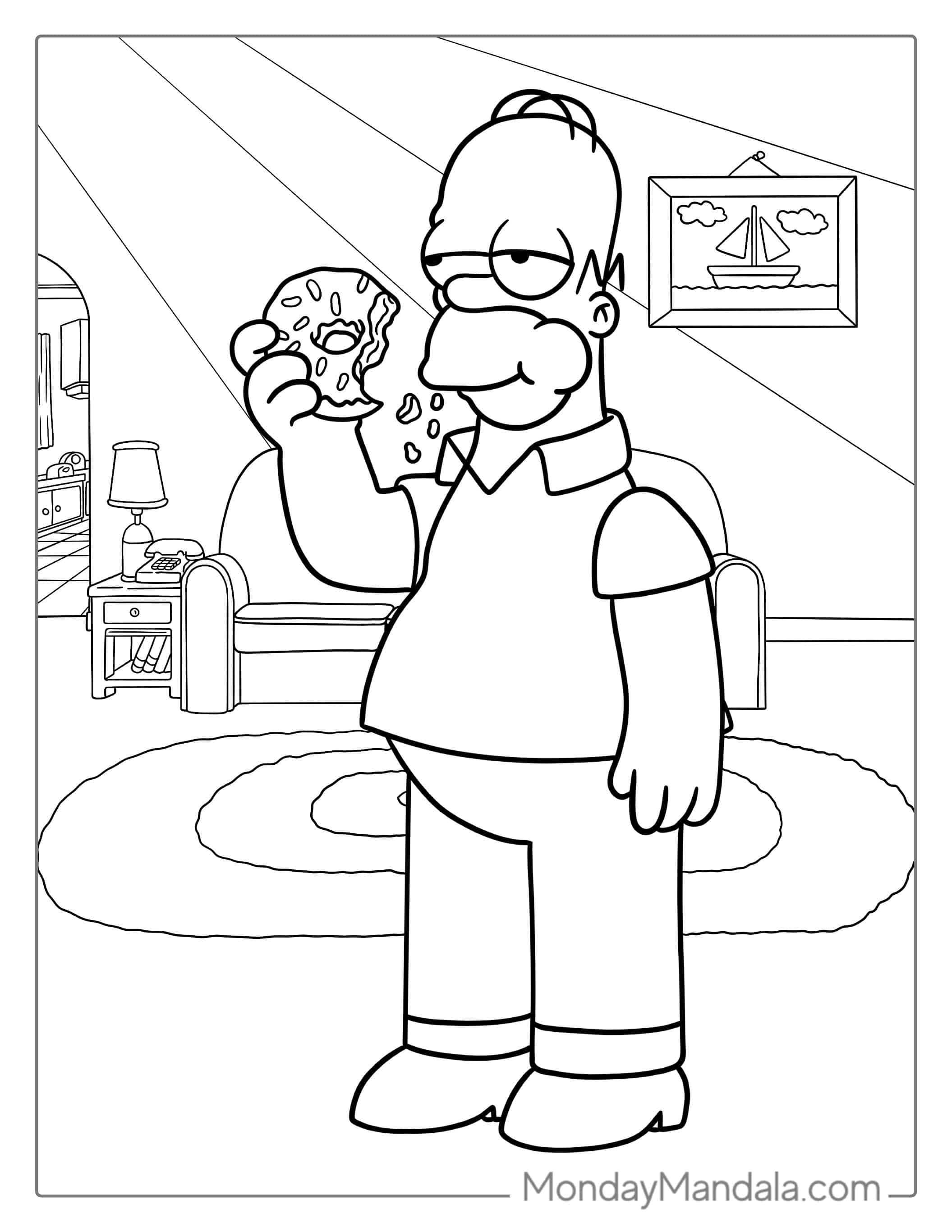 Homer Eating Donut Coloring Page coloring page — printable line art