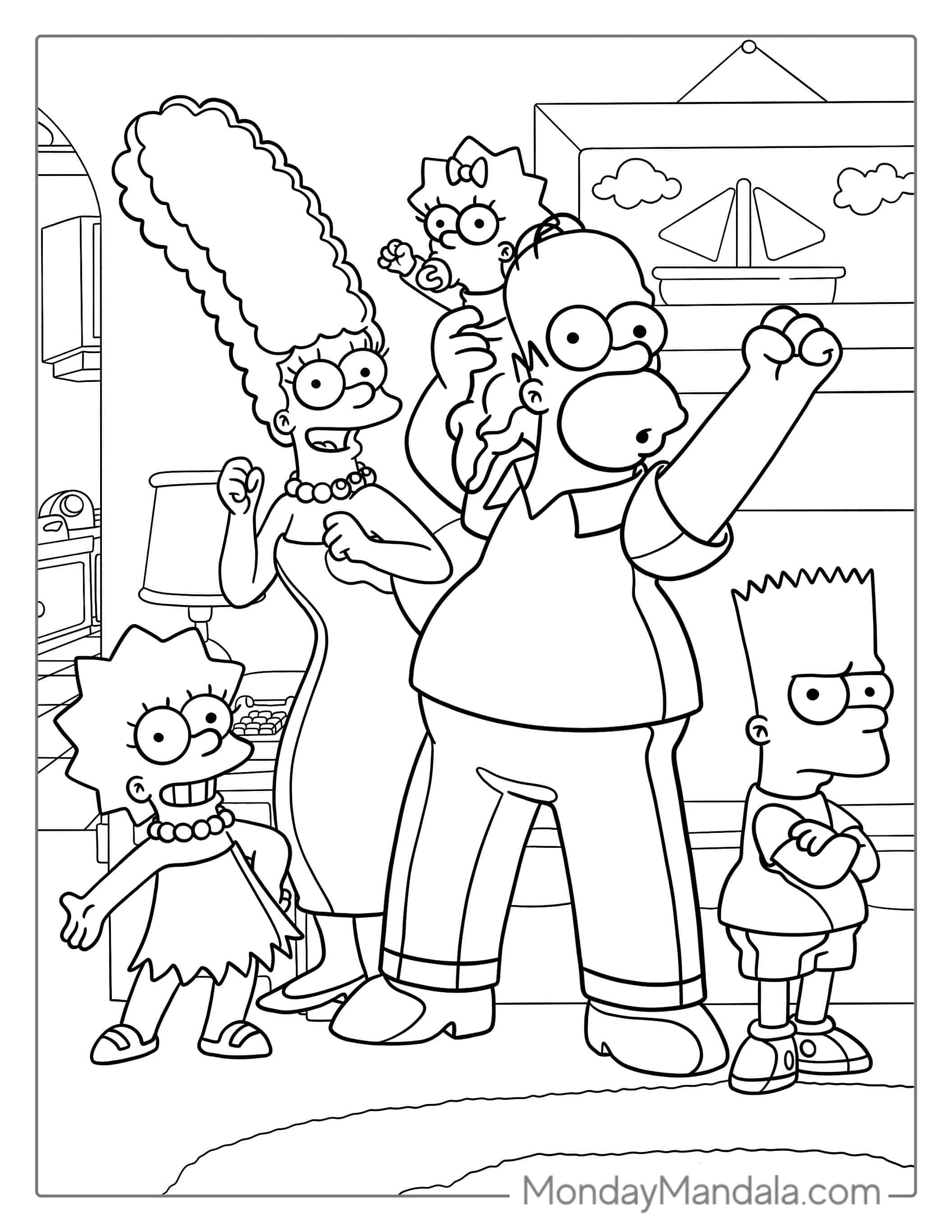 Marge, Homer, Bart, Lisa, And Maggie To Color coloring page