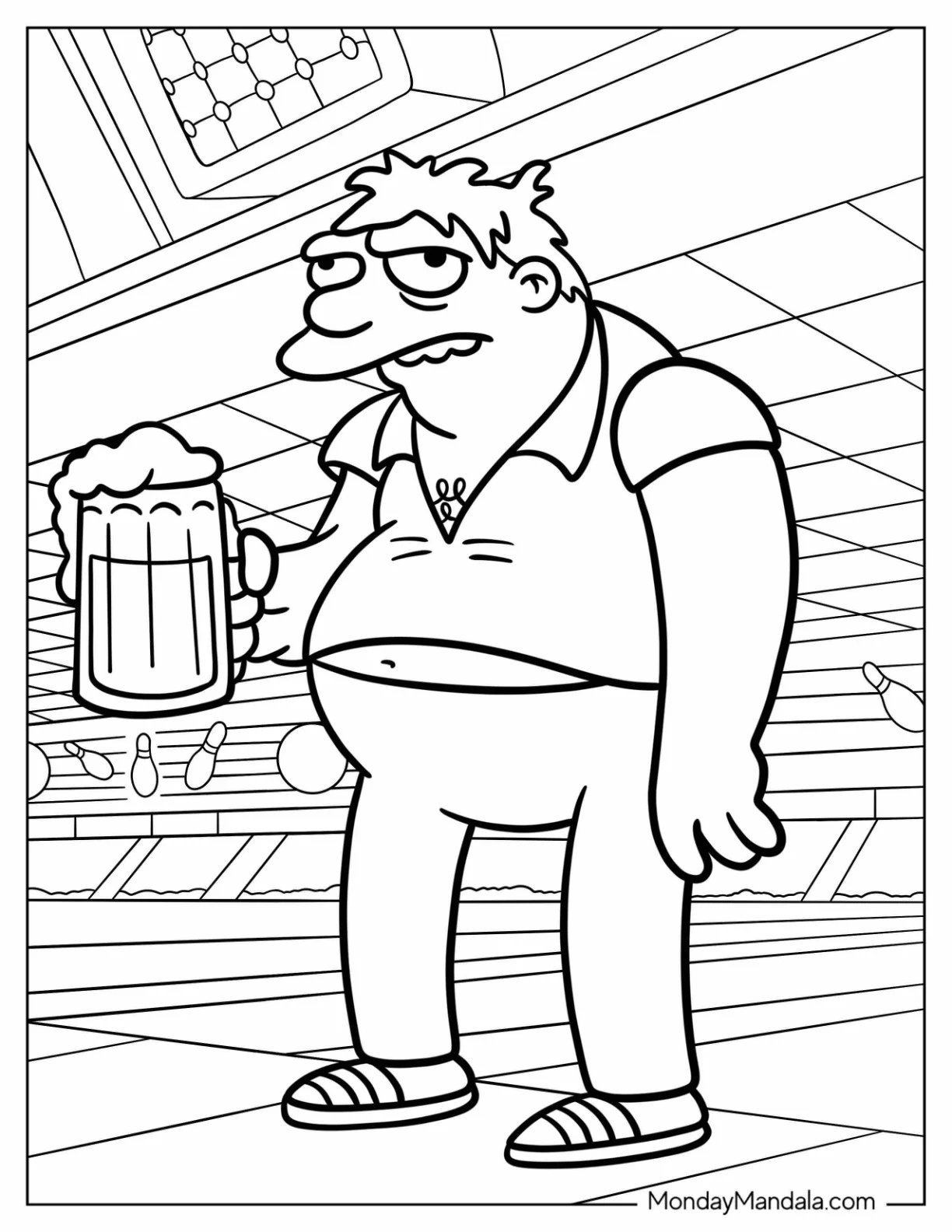 Simpsons Coloring Pages Of Barney Gumple Holding A Beer coloring page